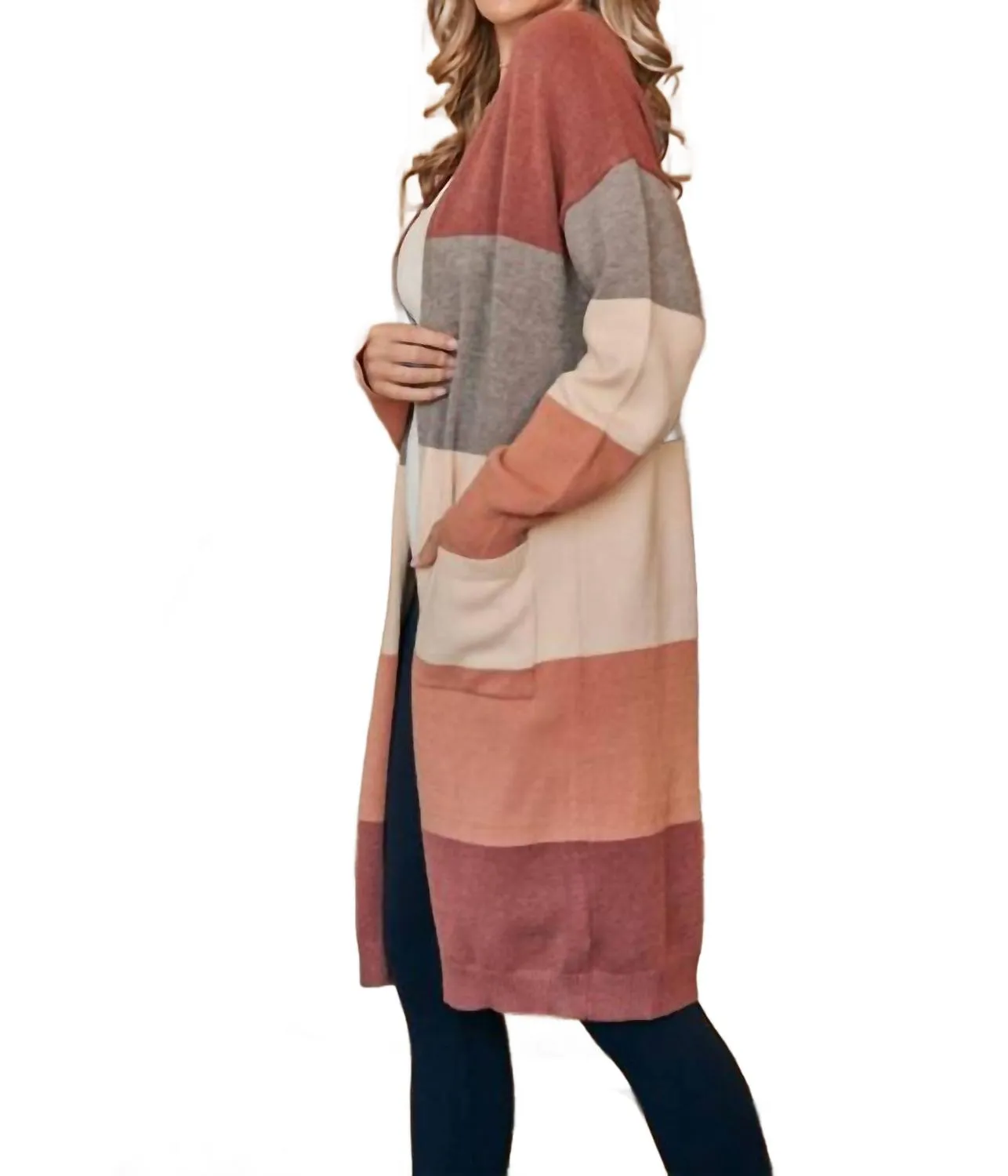 Color Block Midi Cardigan - Mauve/grey