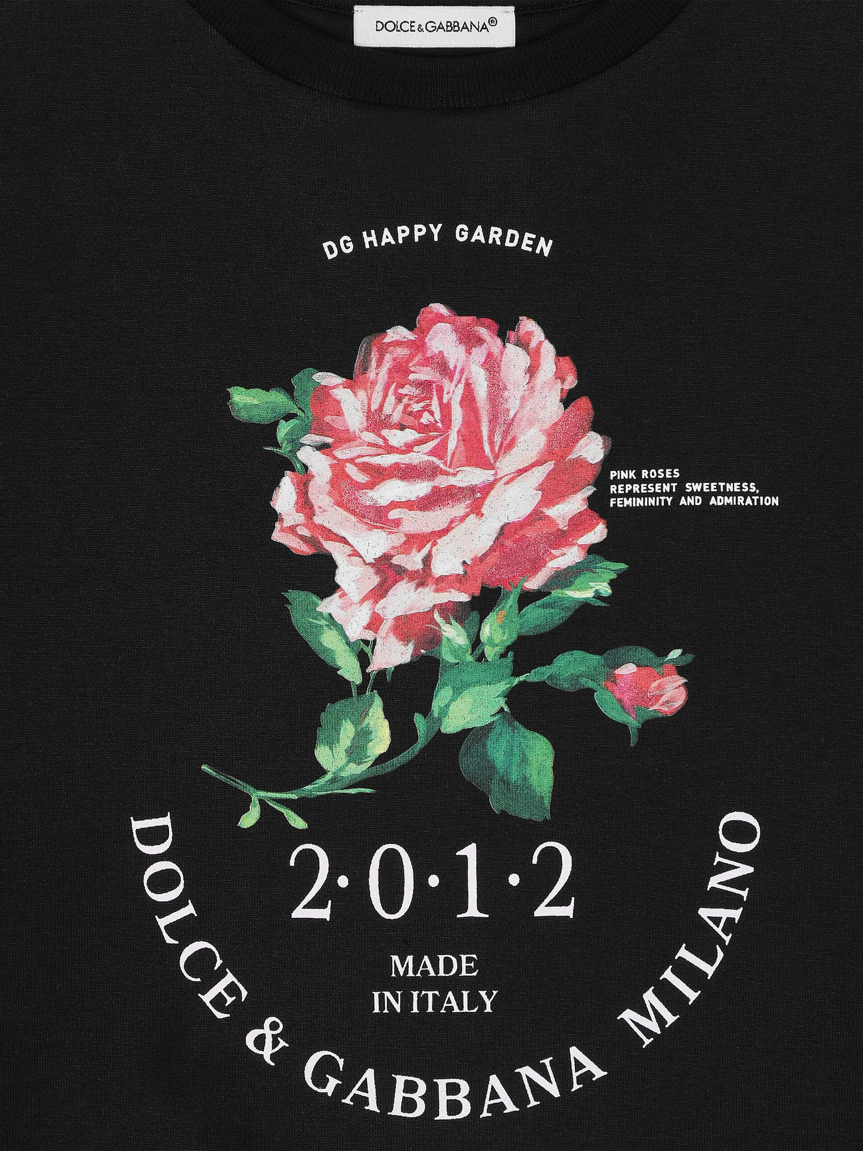 Dolce & Gabbana Girls Glitter Rose T-Shirt in Black