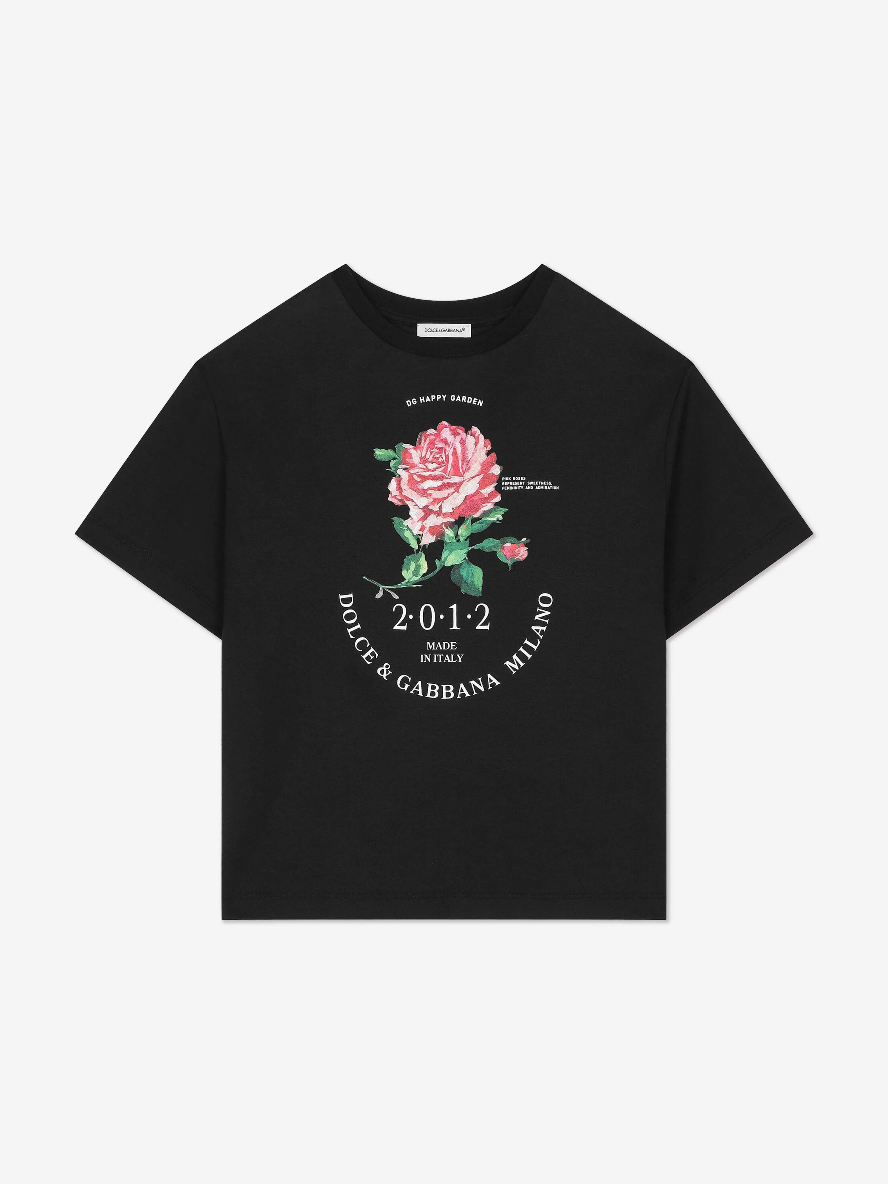 Dolce & Gabbana Girls Glitter Rose T-Shirt in Black