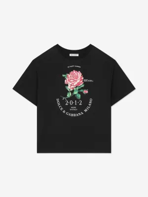 Dolce & Gabbana Girls Glitter Rose T-Shirt in Black