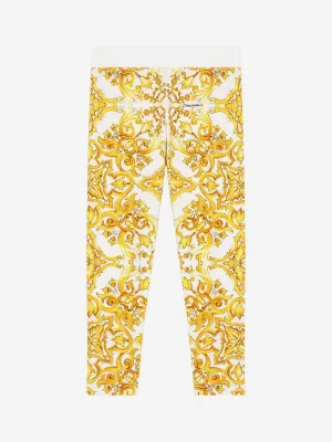 Dolce & Gabbana Girls Maiolica Print Leggings in Yellow