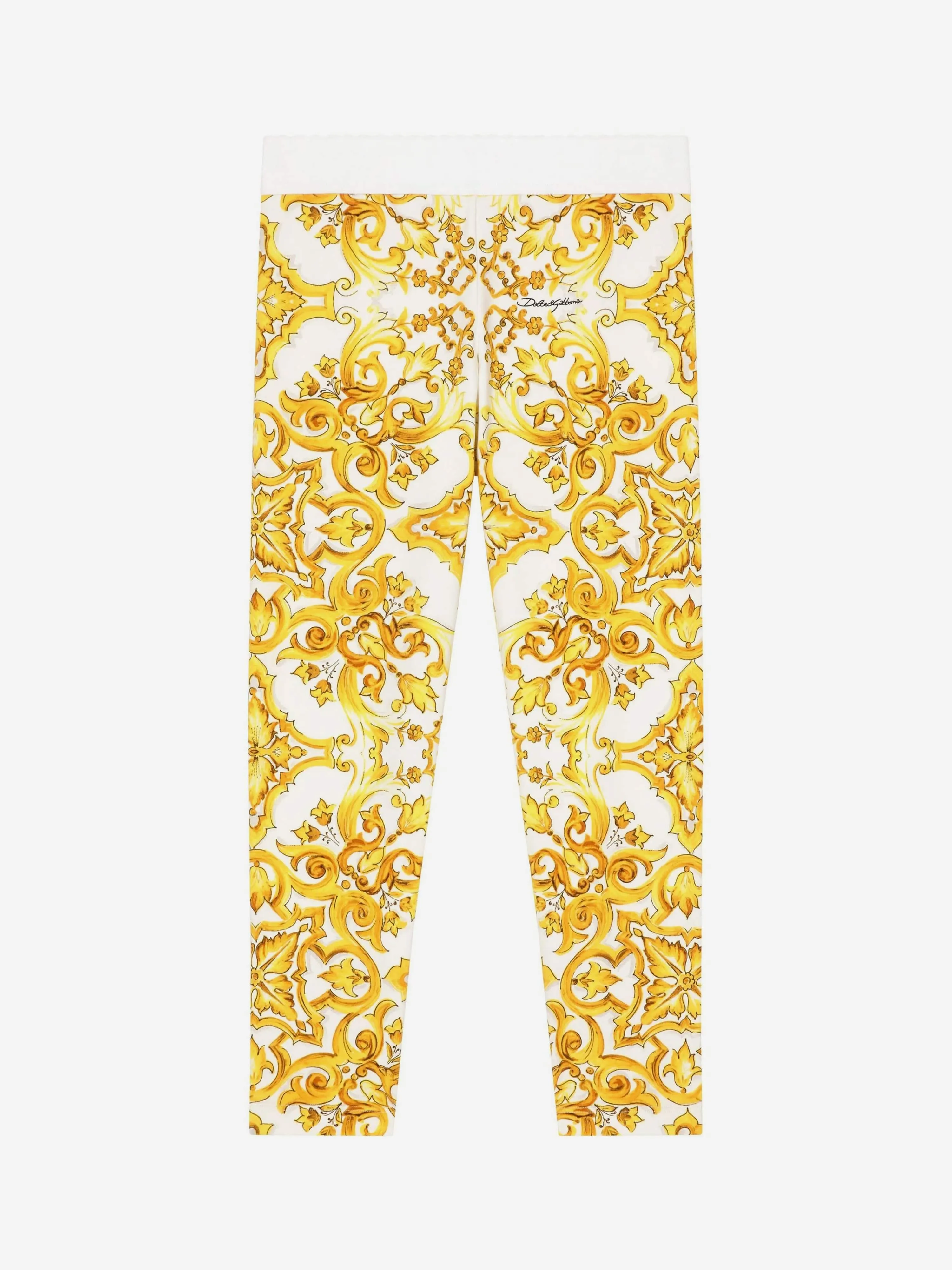 Dolce & Gabbana Girls Maiolica Print Leggings in Yellow