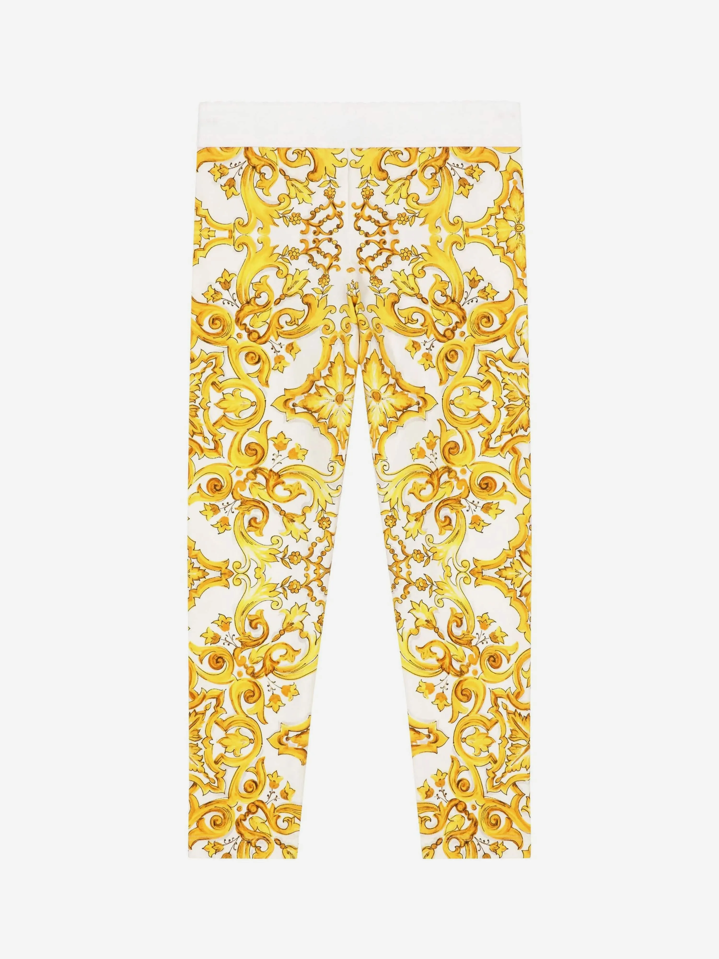 Dolce & Gabbana Girls Maiolica Print Leggings in Yellow