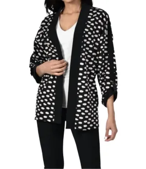 Dot Print Roll-Up Sleeves Cardigan In Black