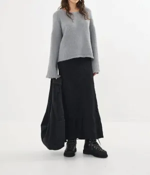 Emiko Dual Rib Sleeve Sweater In Light Grey