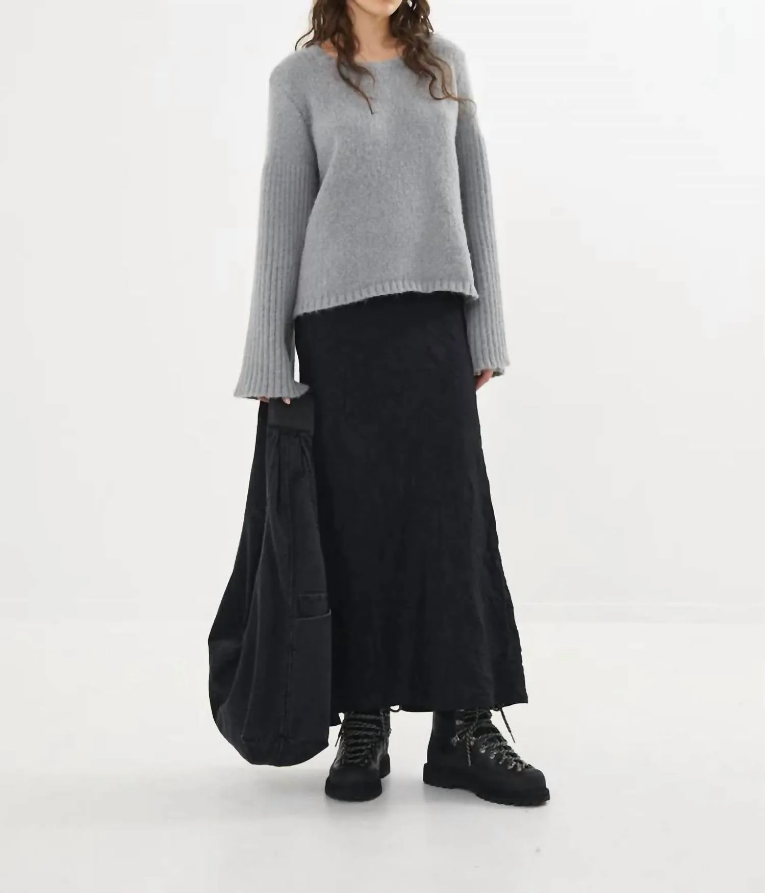 Emiko Dual Rib Sleeve Sweater In Light Grey
