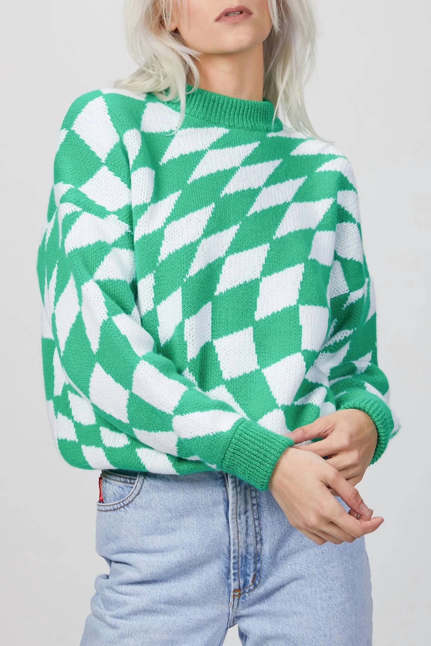 Emma Sweater In Green/white