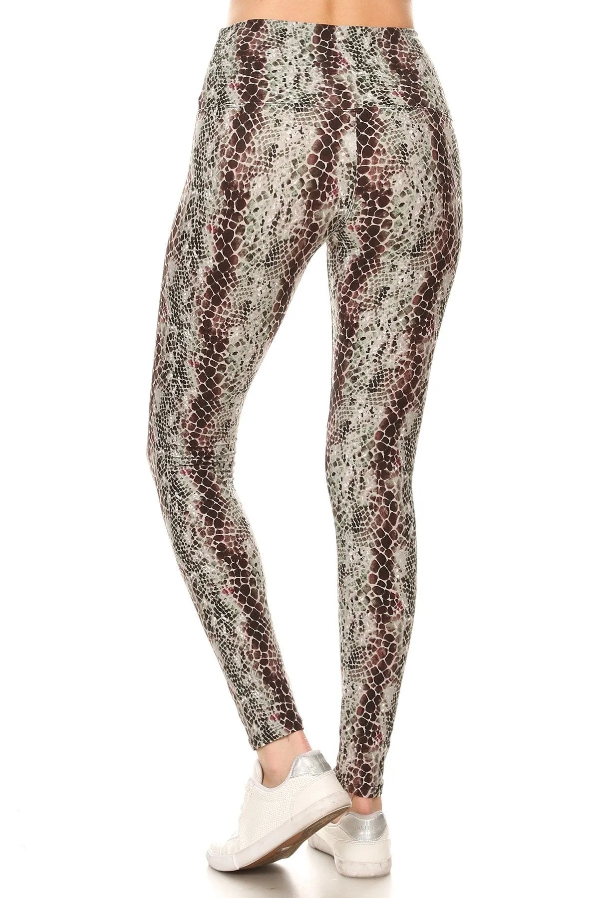 FASHNZFAB Yoga Style Banded Lined Snakeskin Printed Knit Legging With High Waist.