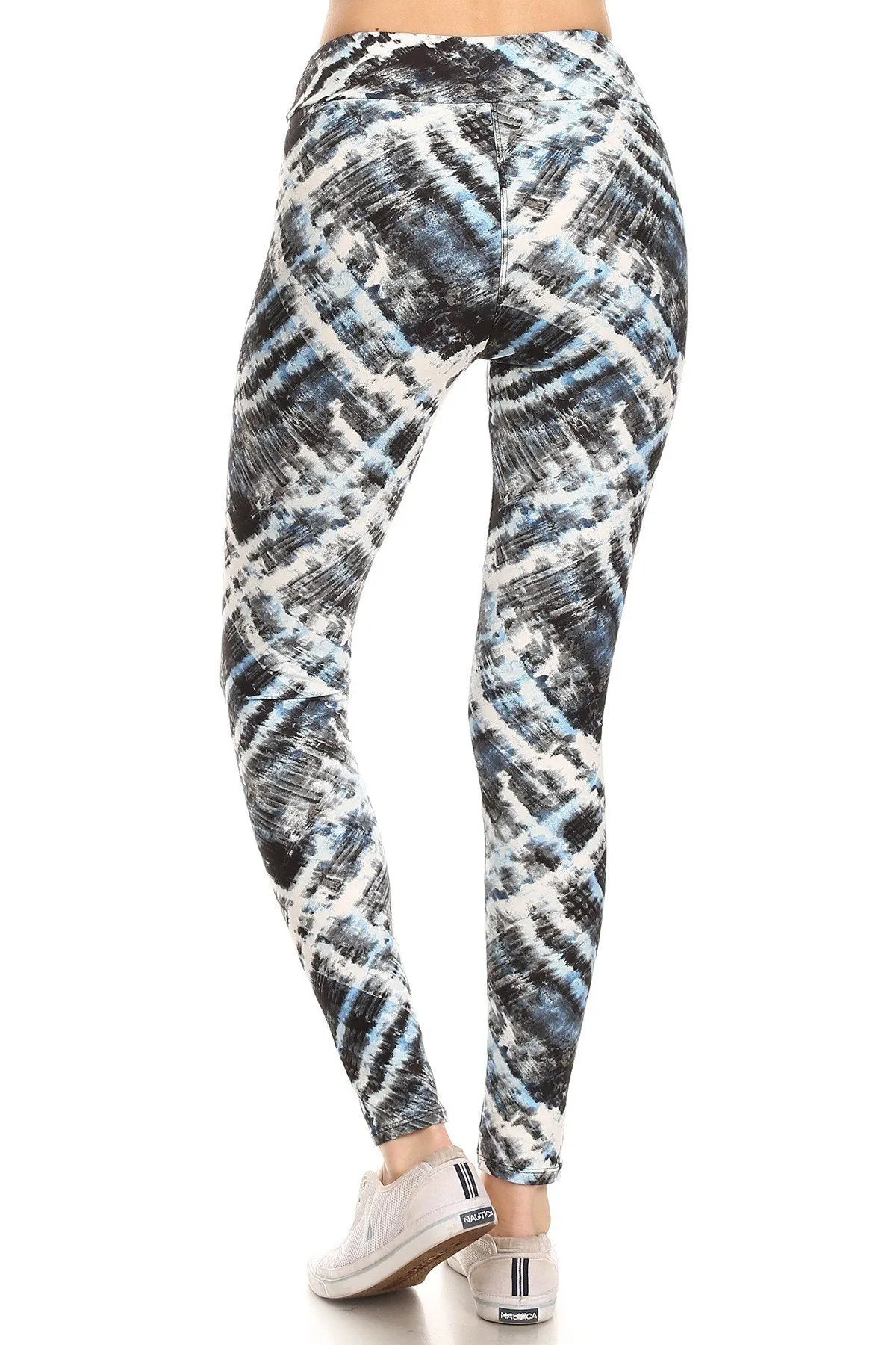 FASHNZFAB Yoga Style Banded Lined Tie Dye Printed Knit Legging With High Waist