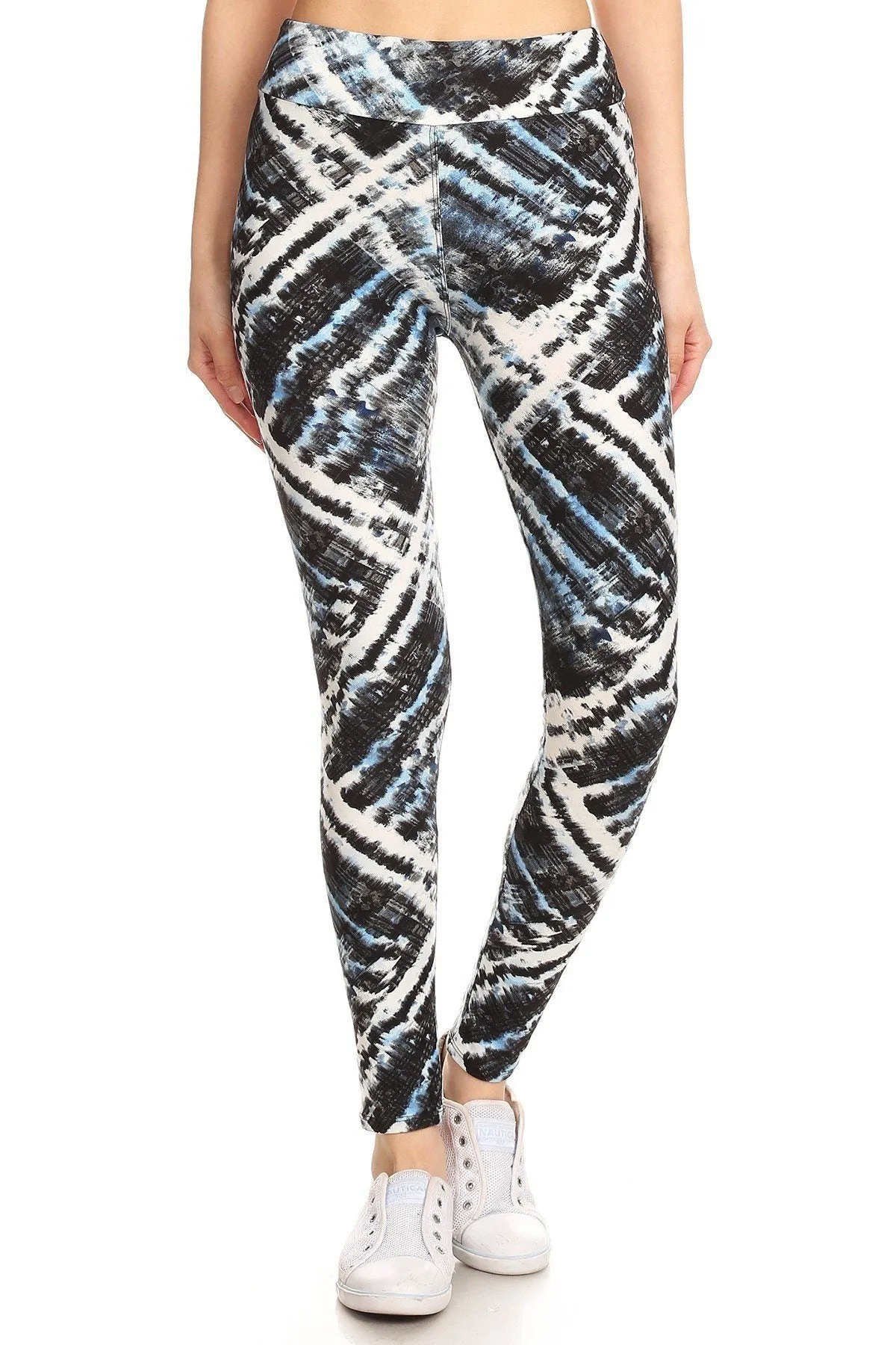 FASHNZFAB Yoga Style Banded Lined Tie Dye Printed Knit Legging With High Waist