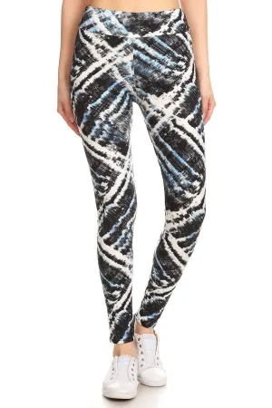 FASHNZFAB Yoga Style Banded Lined Tie Dye Printed Knit Legging With High Waist