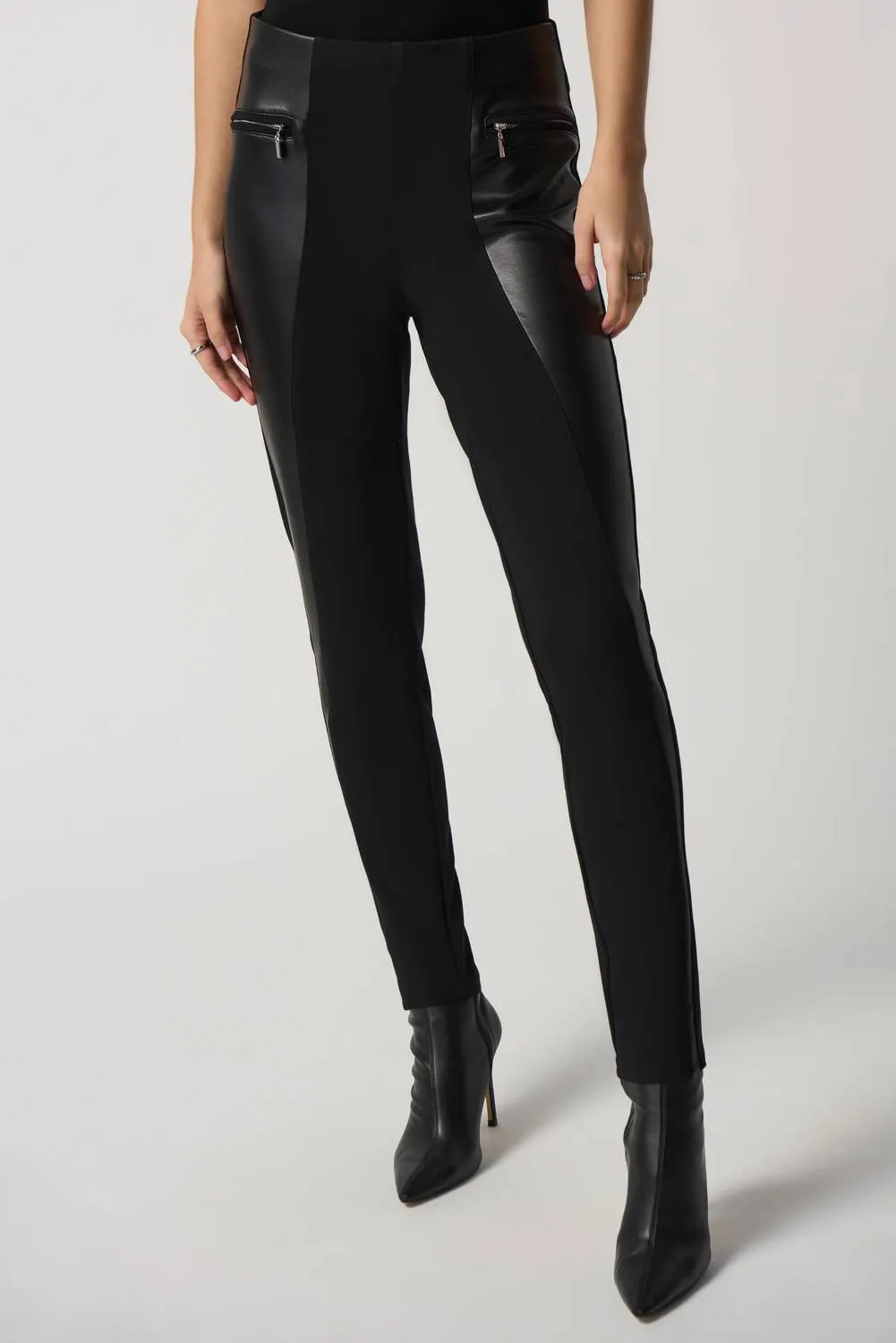Faux-Leather Panel Leggings In Black