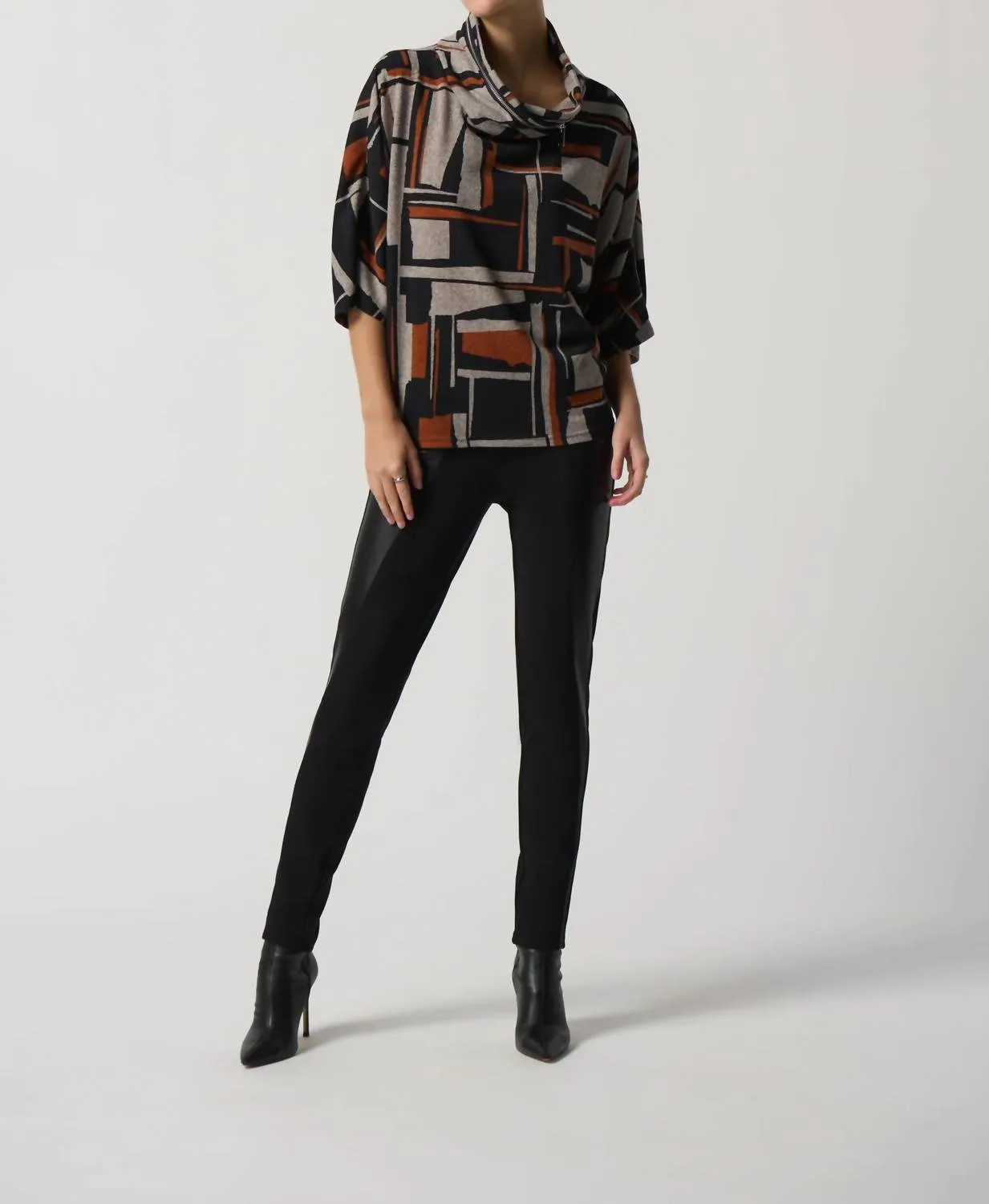 Faux-Leather Panel Leggings In Black