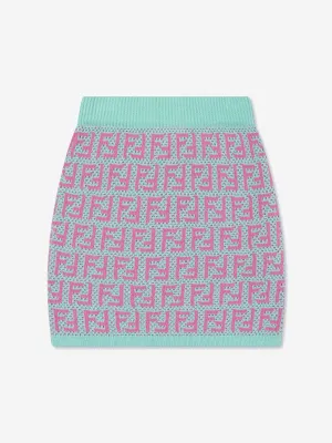 Fendi Girls FF Crochet Knit Skirt in Multicolour