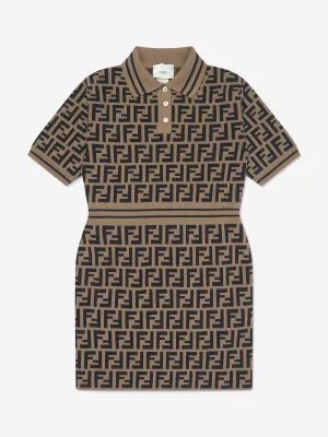 Fendi Girls FF Logo Knitted Dress in Brown