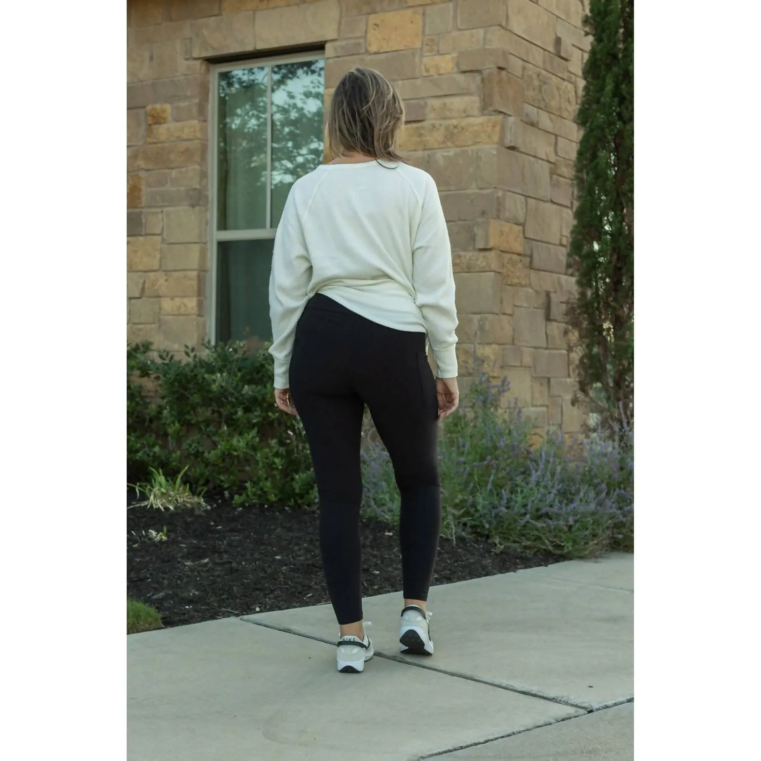 Fleece Full Length Leggings With Pockets In Black