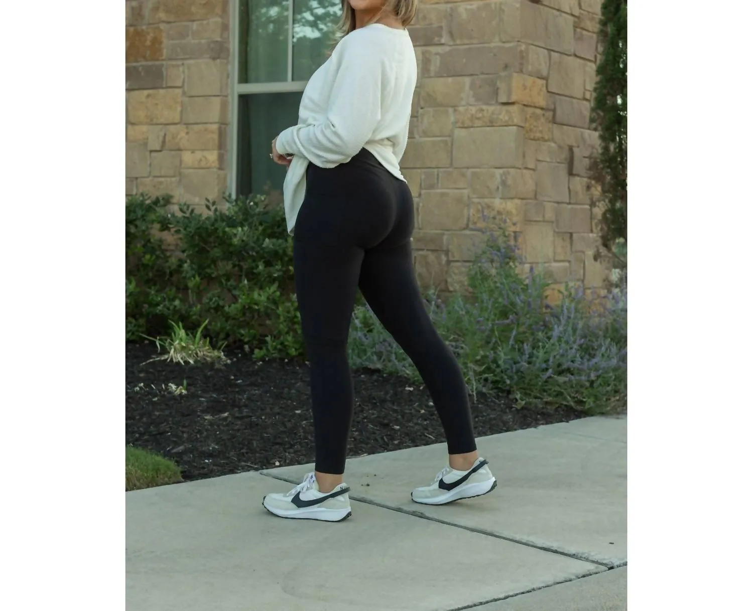 Fleece Full Length Leggings With Pockets In Black
