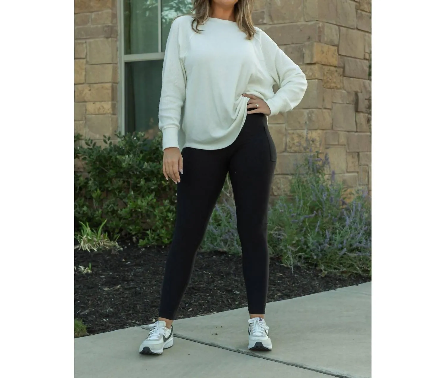 Fleece Full Length Leggings With Pockets In Black