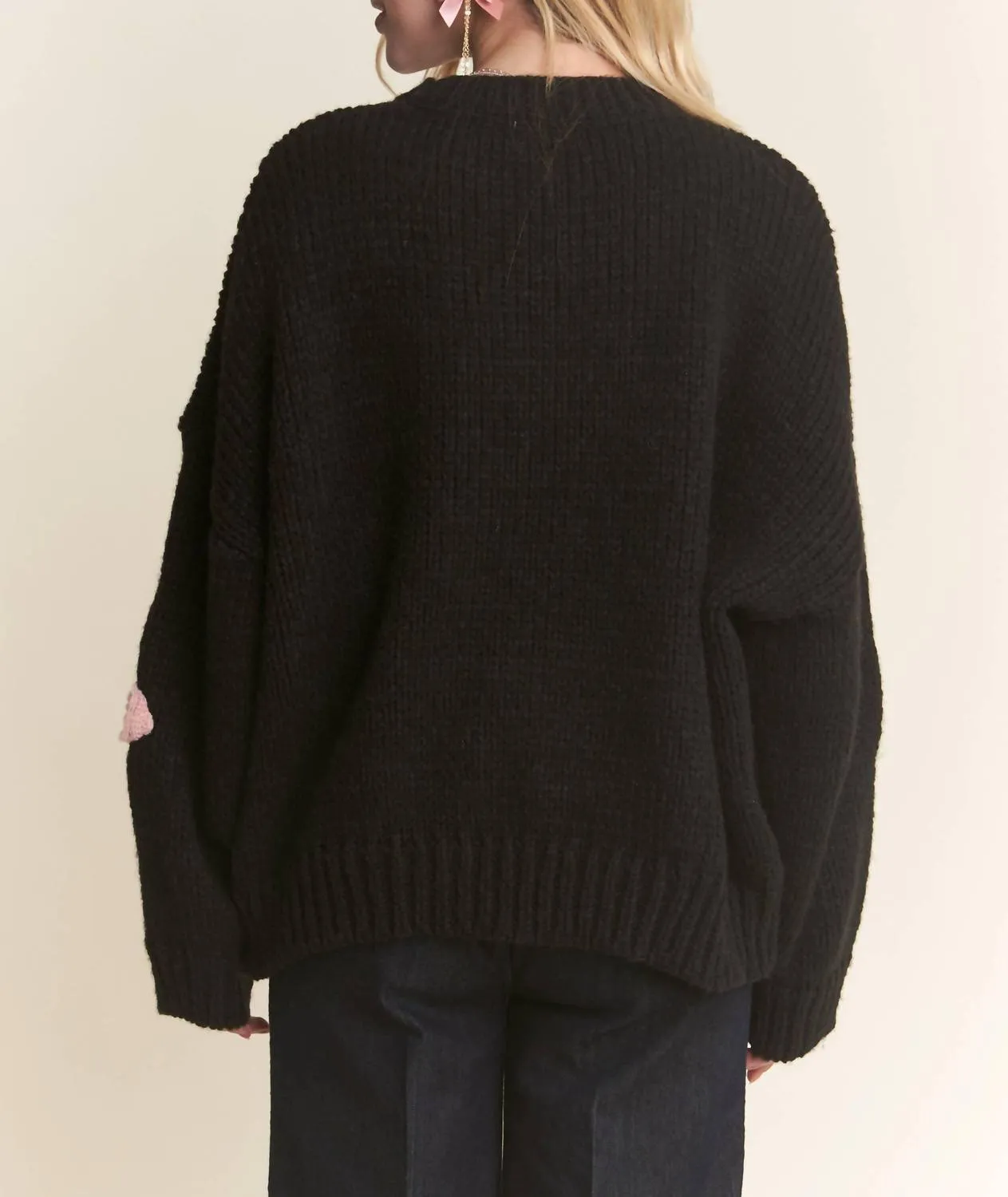 Flower Applique Sweater In Black