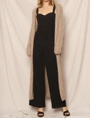 Fuzzy Long Sweater Cardigan In Mocha Grey