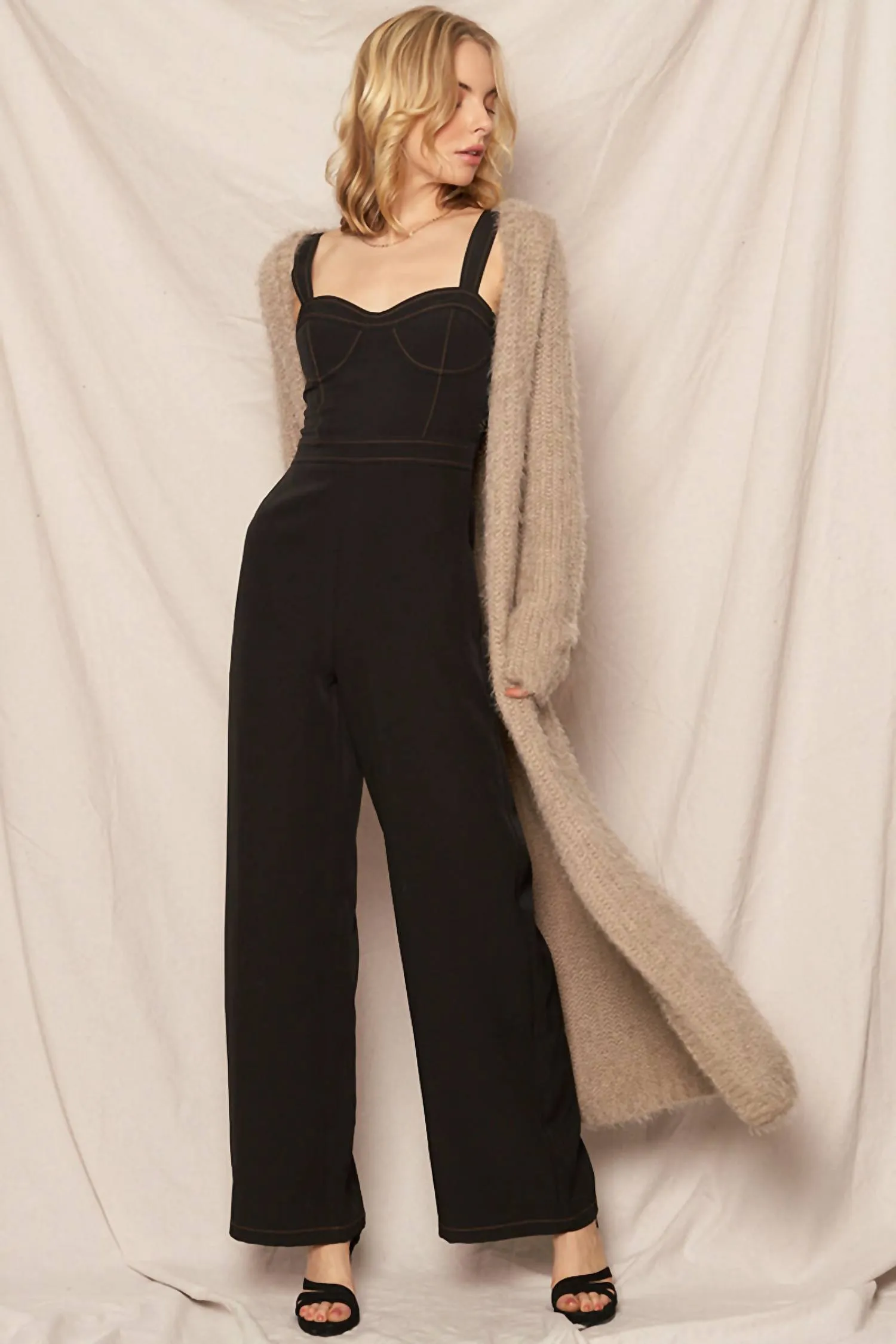 Fuzzy Long Sweater Cardigan In Mocha Grey