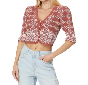 Geometric Floral Cardigan In Orchard Cinnamon