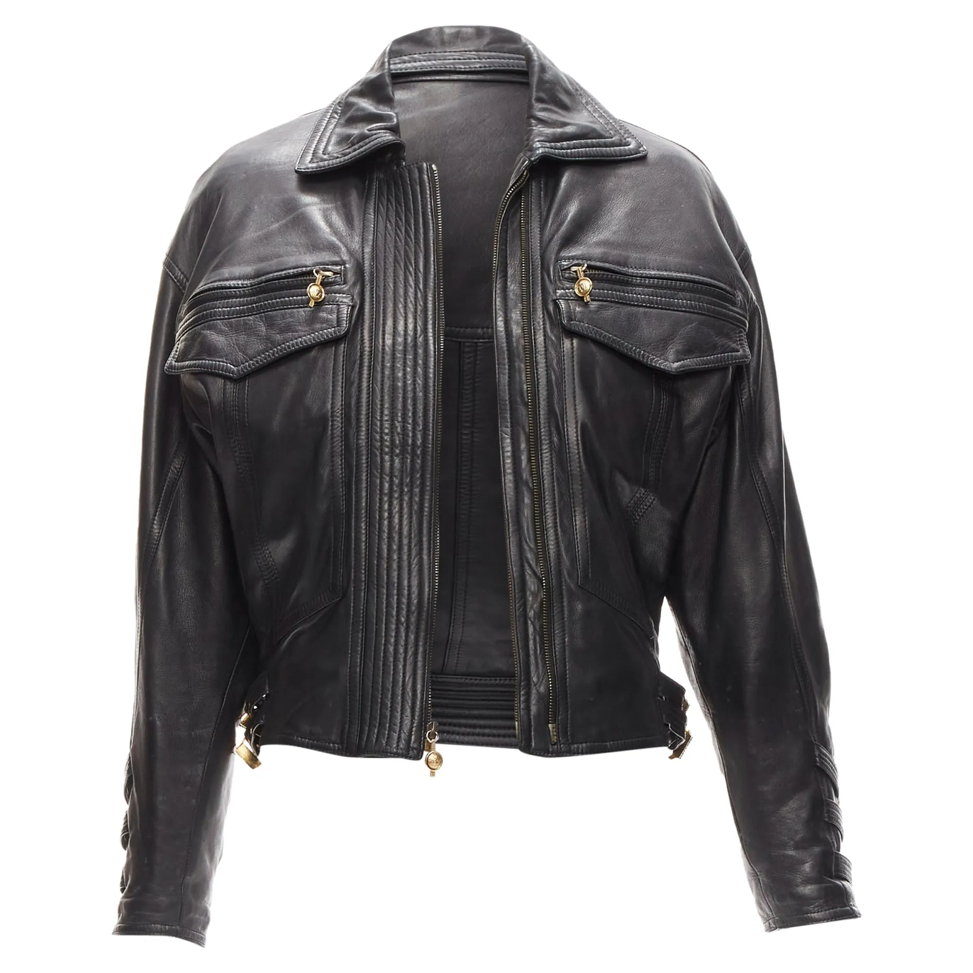 Gianni Versace S&M leather bondage buckle bomber