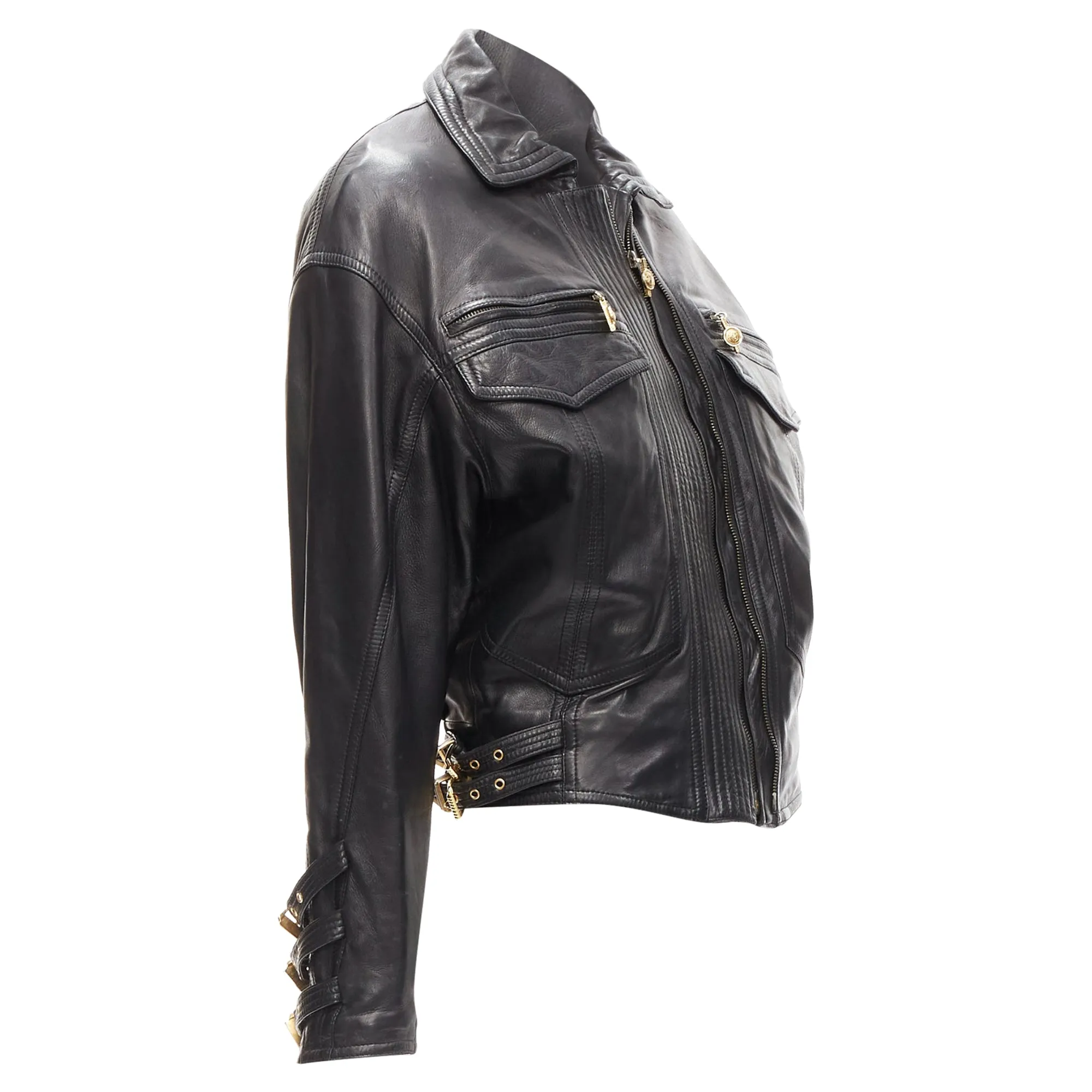 Gianni Versace S&M leather bondage buckle bomber