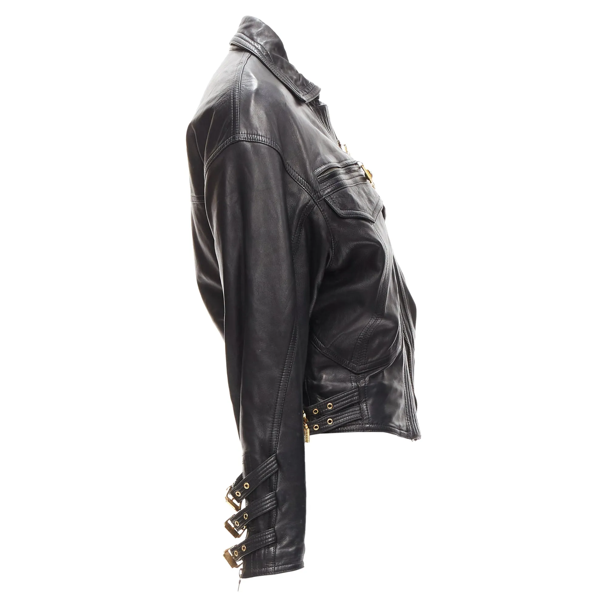 Gianni Versace S&M leather bondage buckle bomber
