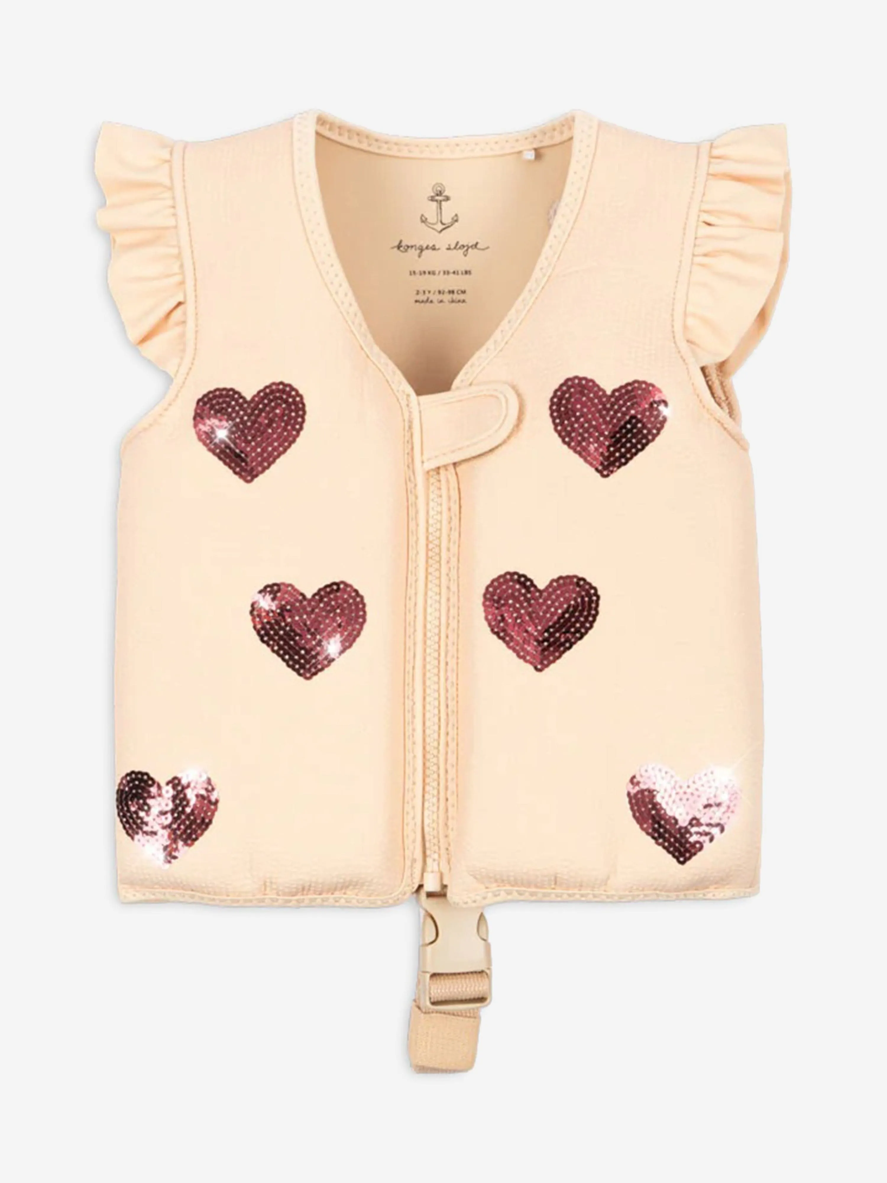 Girls Avery Sequin Hearts Swim Vest in Ivory