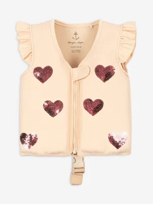 Girls Avery Sequin Hearts Swim Vest in Ivory
