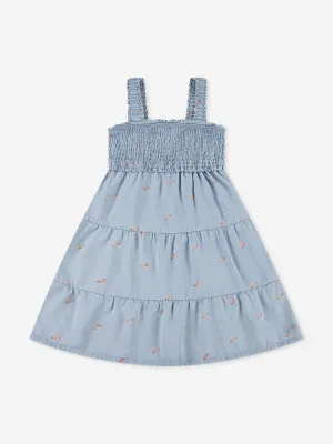 Girls Baby Doll Smocked Dress in Blue