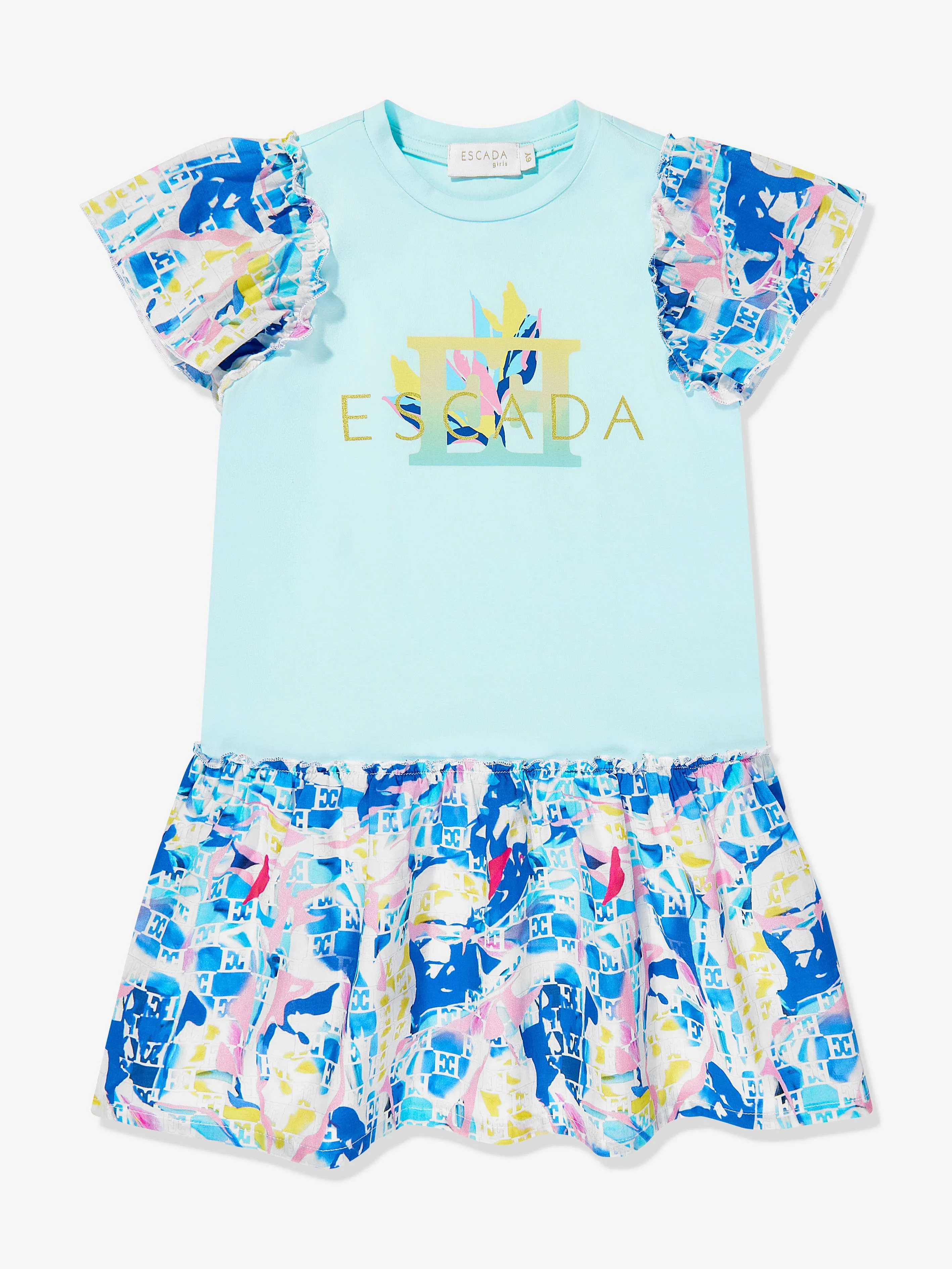 Girls Batiste Printed Dress in Blue
