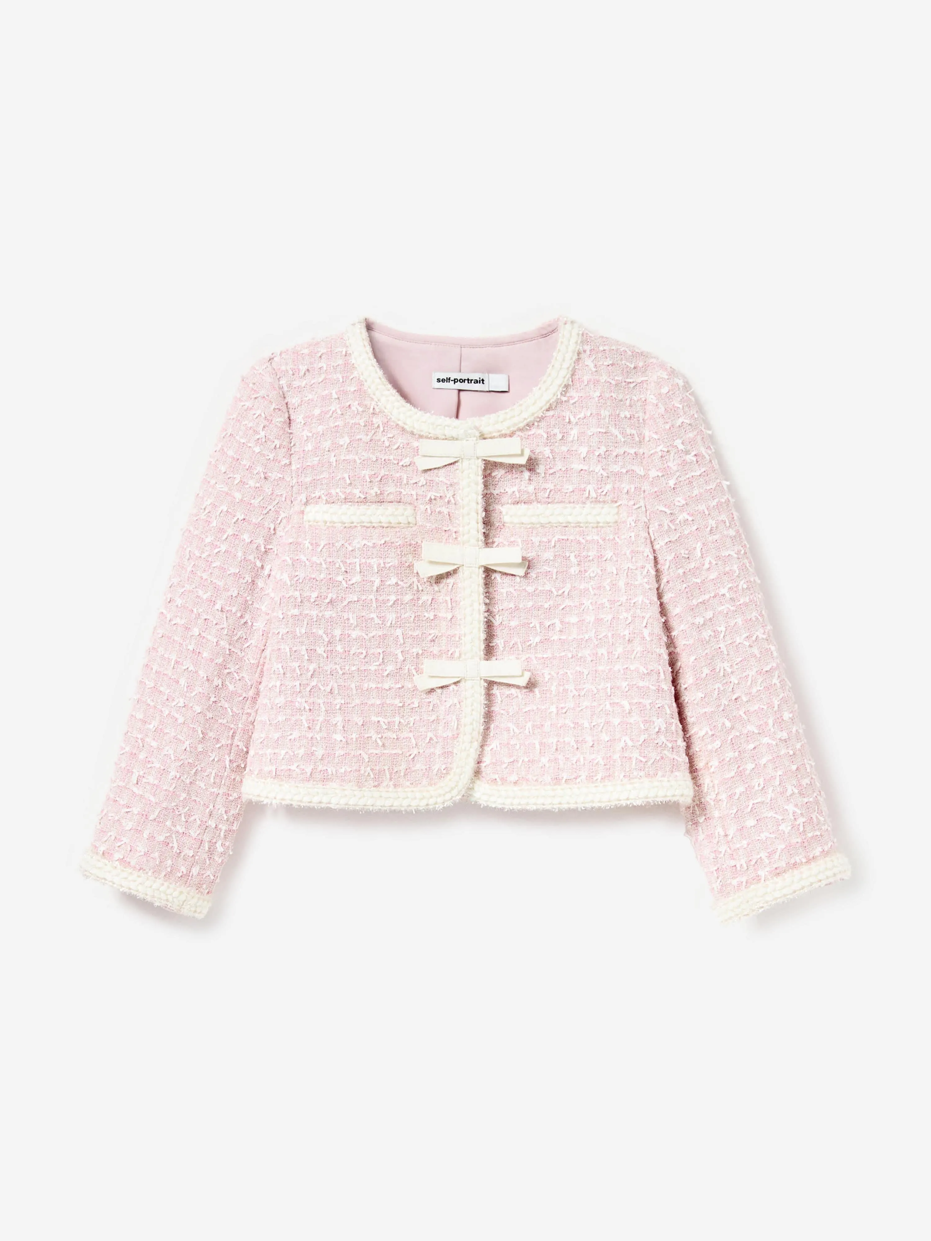 Girls Bow Boucle Jacket in Pink