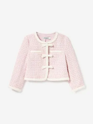 Girls Bow Boucle Jacket in Pink
