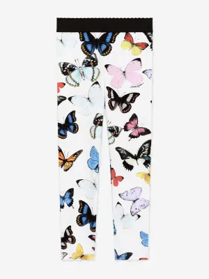 Girls Butterfly Print Leggings in White