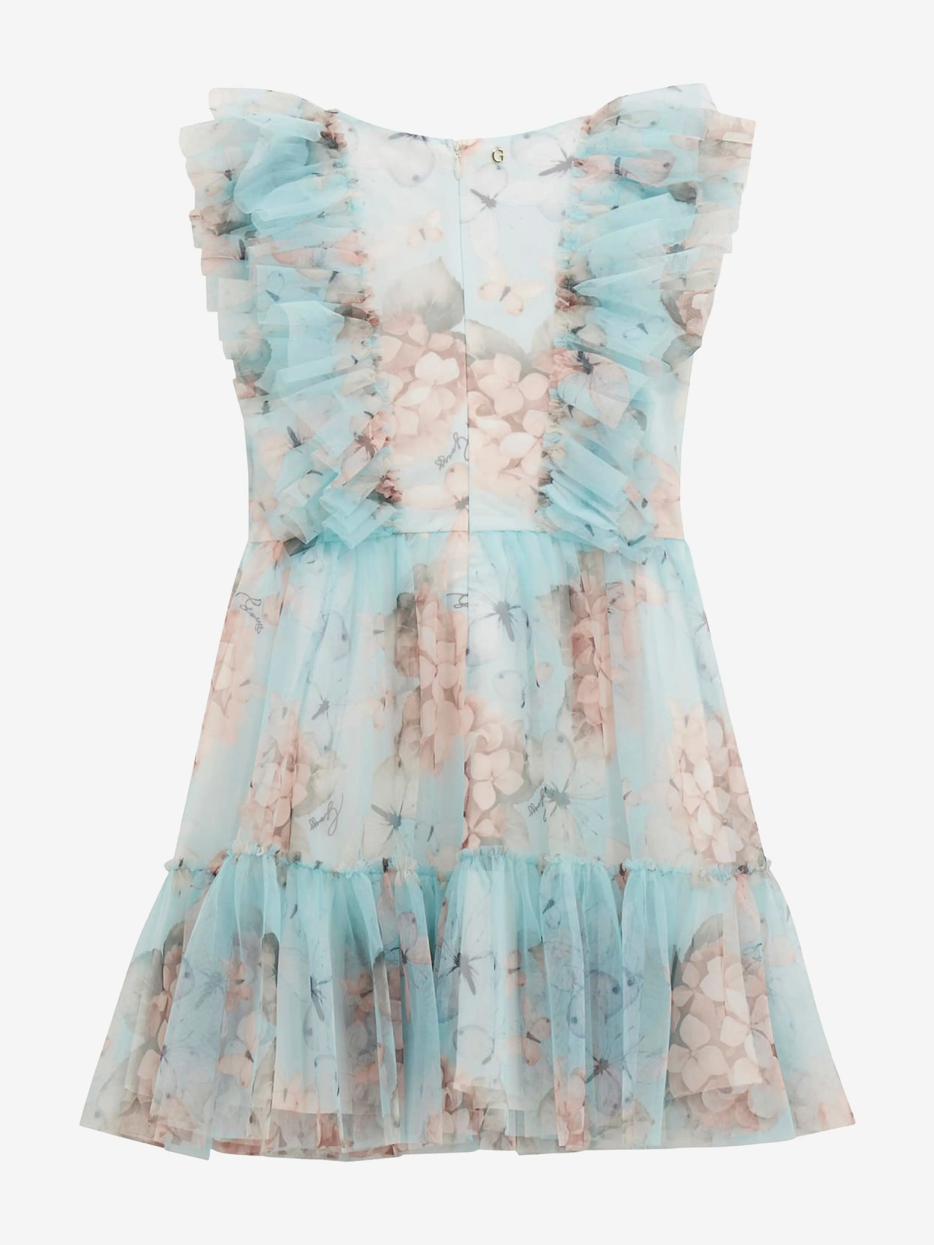 Girls Butterly Collage Tulle Dress in Blue