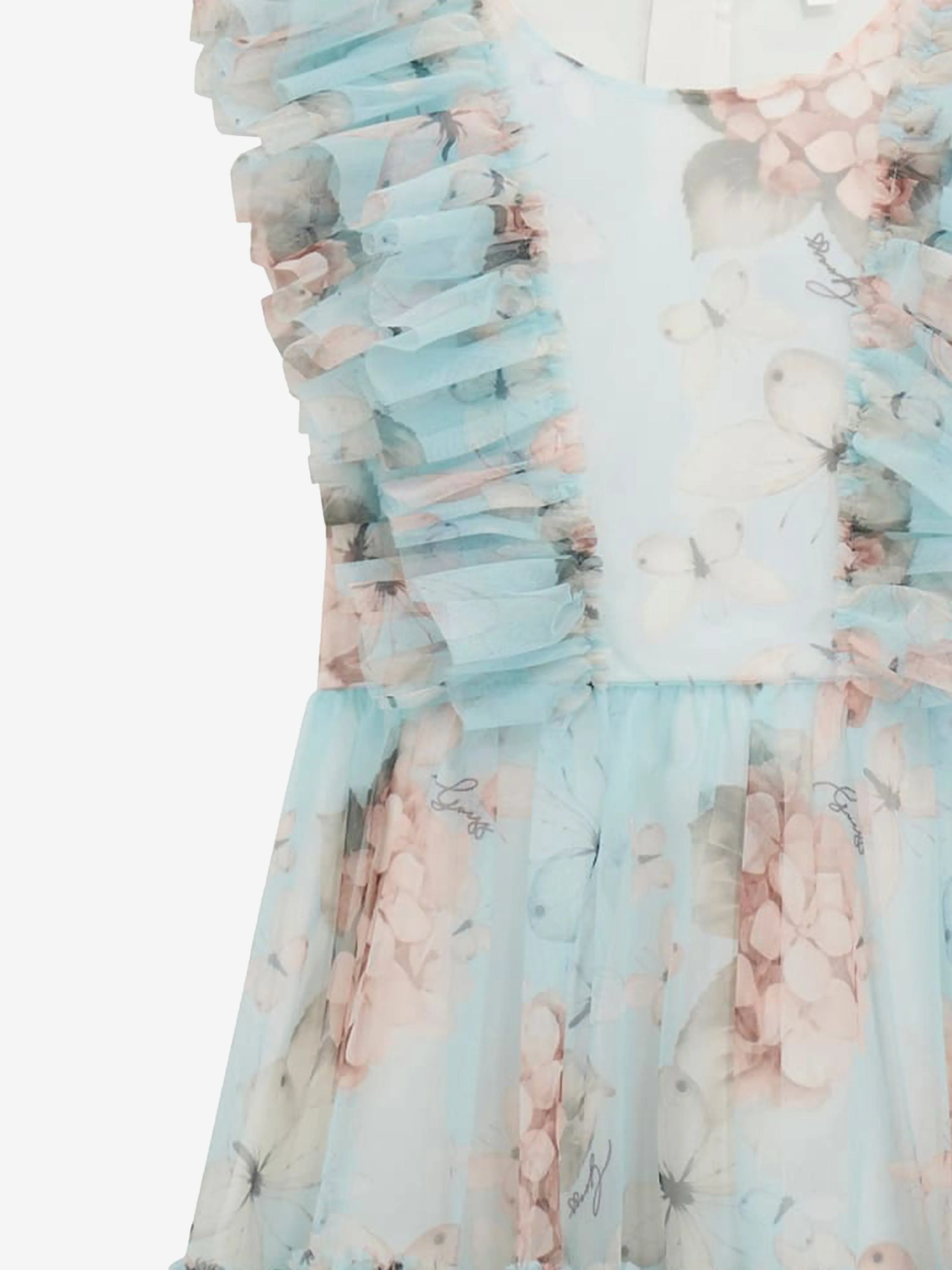 Girls Butterly Collage Tulle Dress in Blue