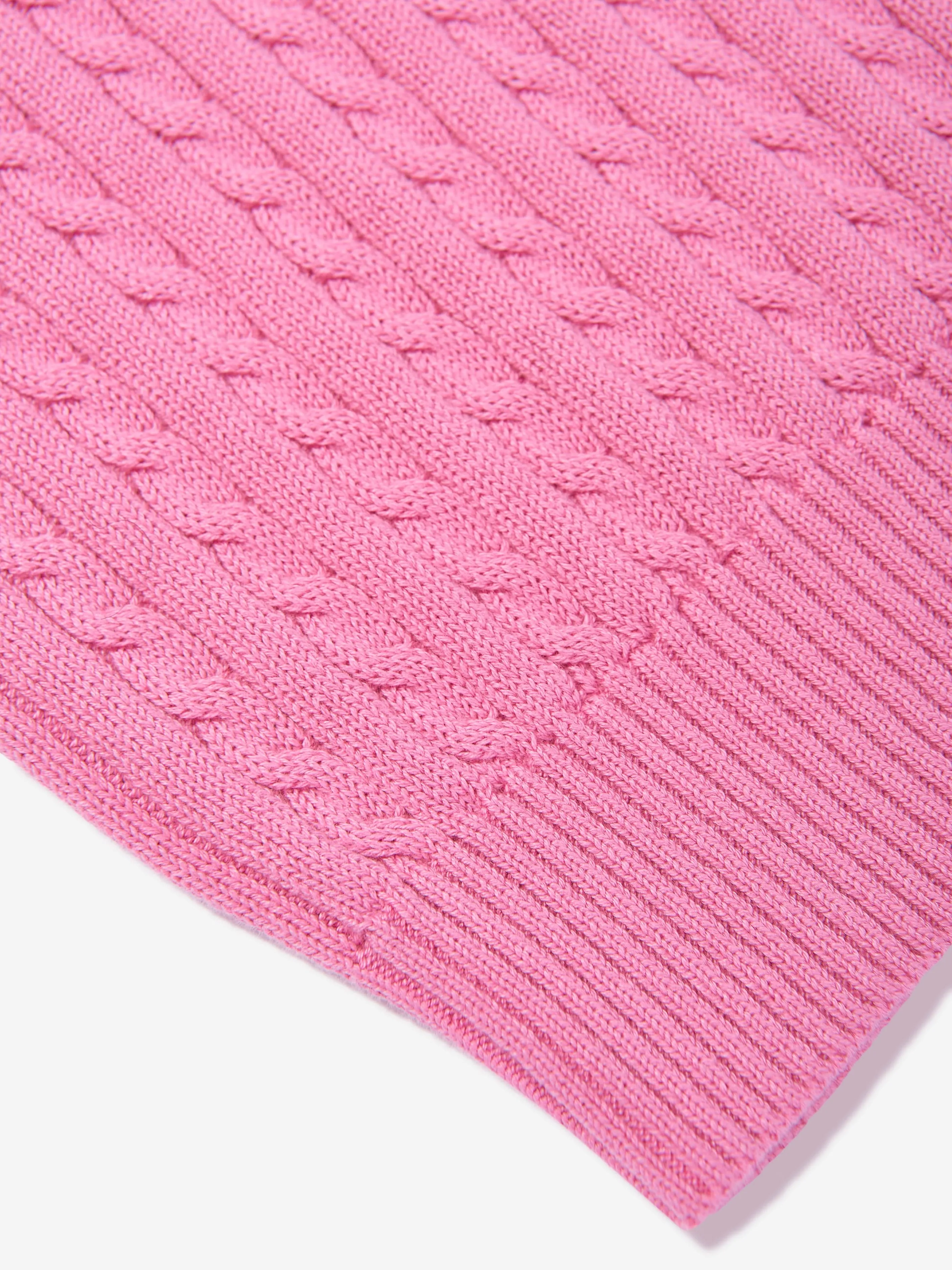 Girls Cable Knit Polo Sweater in Pink