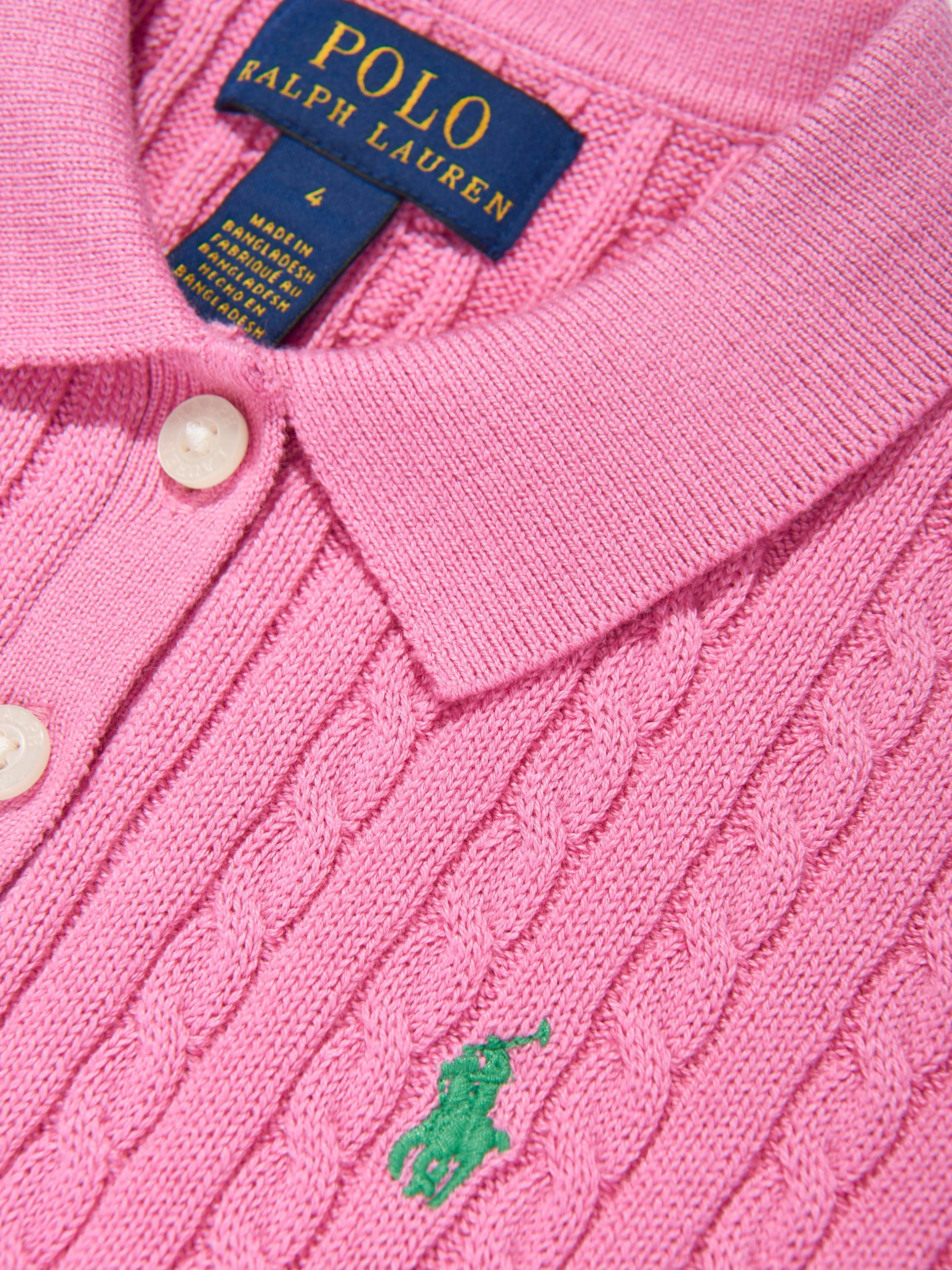 Girls Cable Knit Polo Sweater in Pink