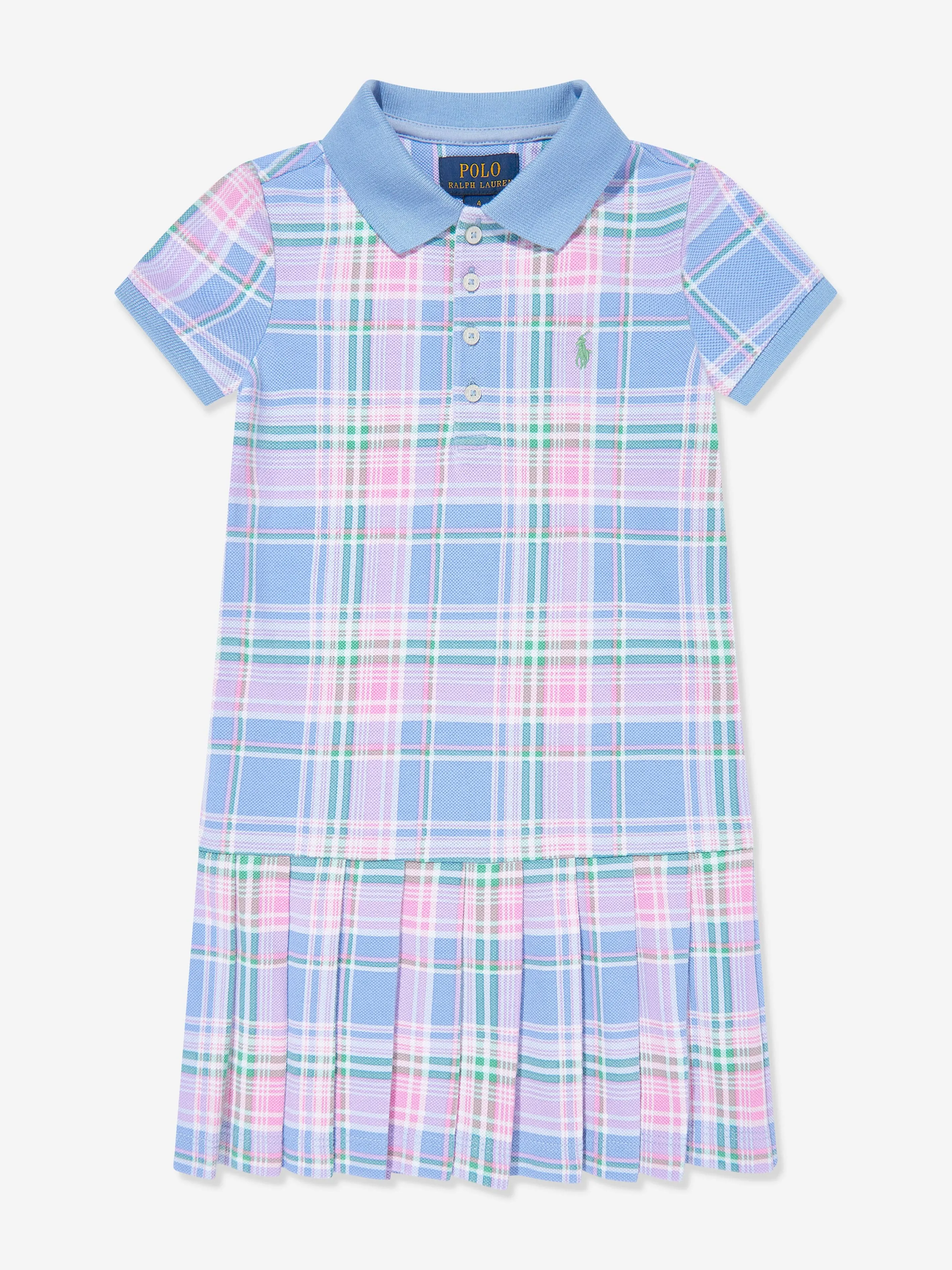 Girls Checked Polo Dress in Blue
