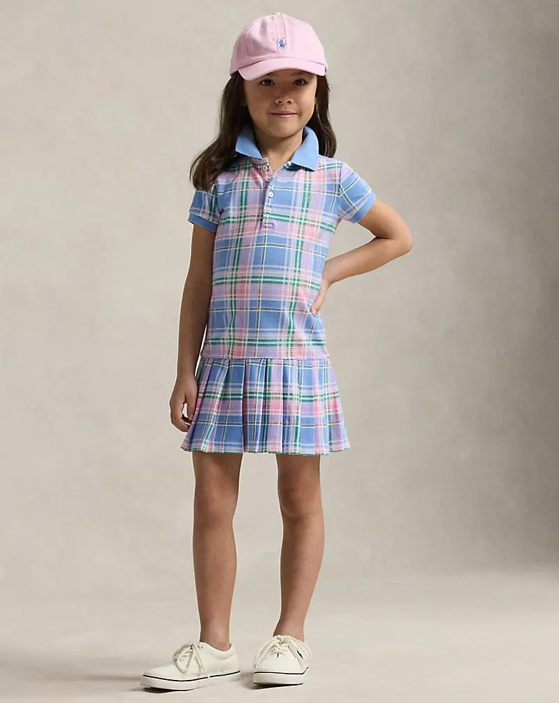 Girls Checked Polo Dress in Blue