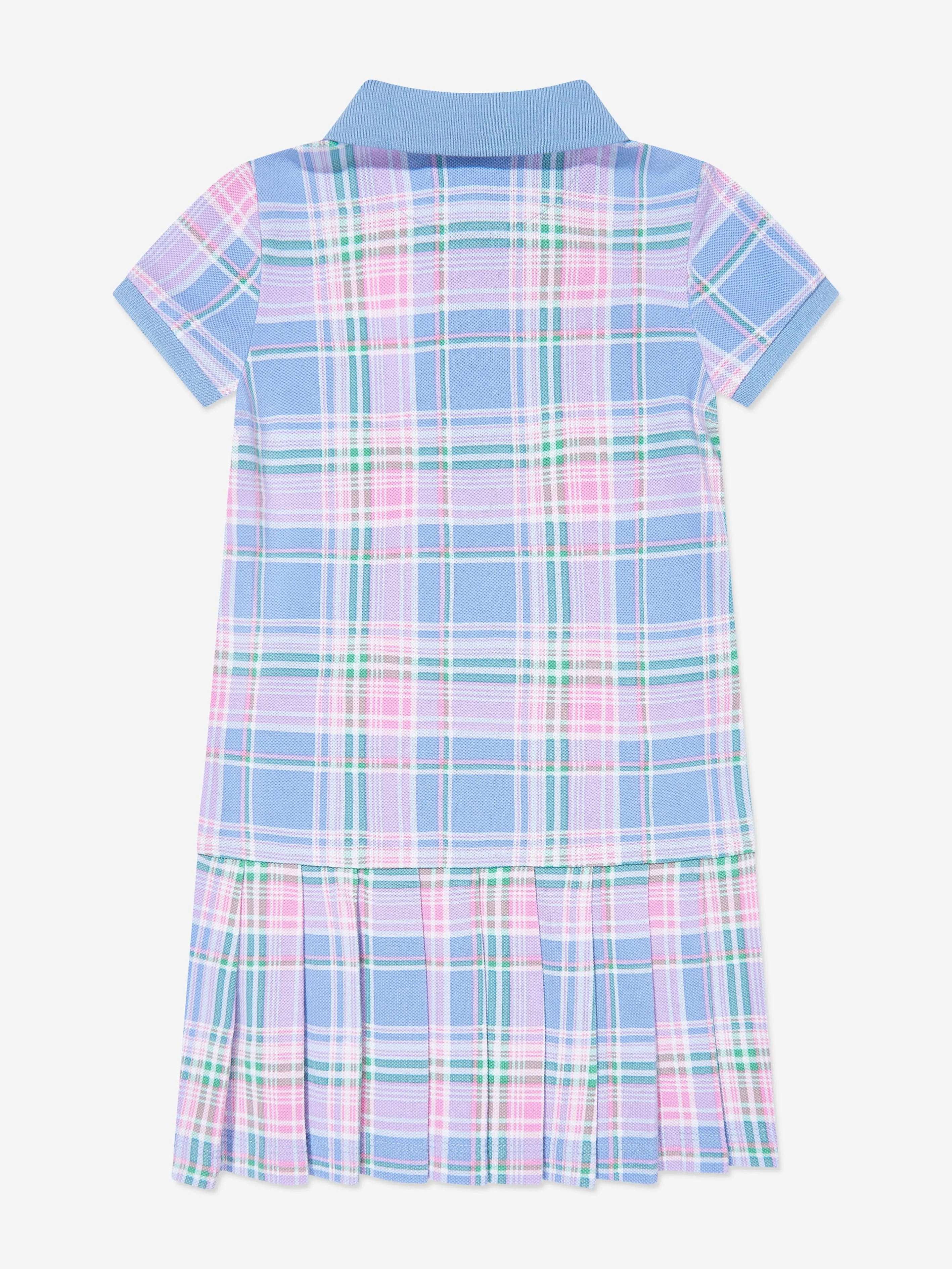 Girls Checked Polo Dress in Blue