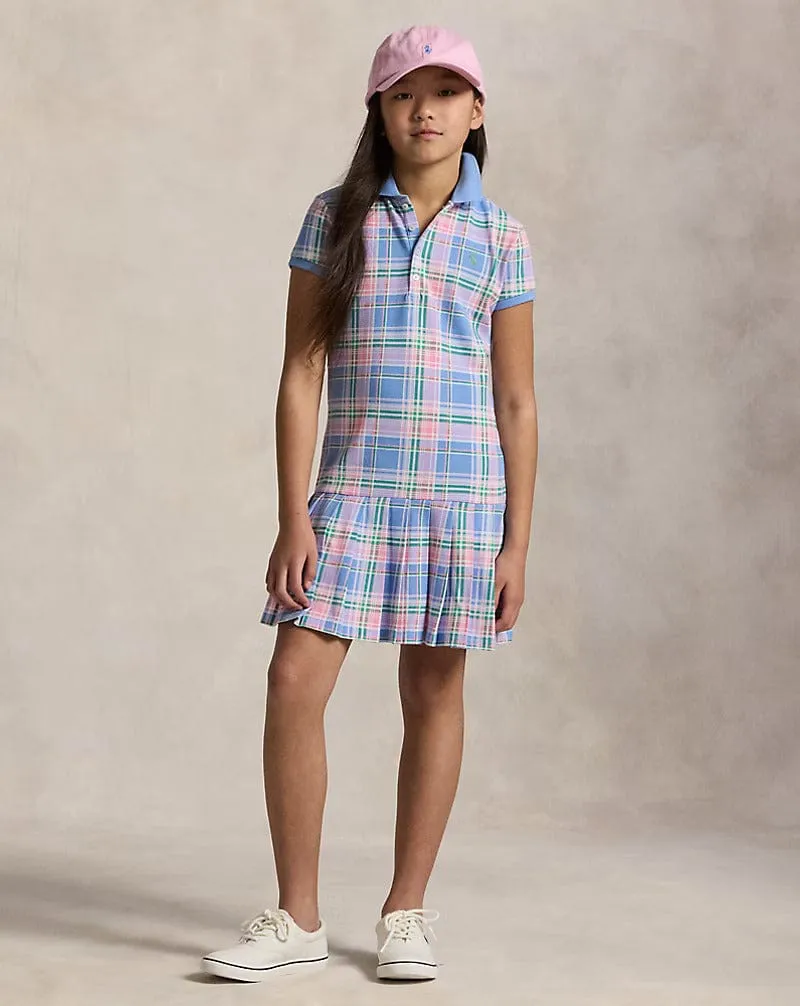 Girls Checked Polo Dress in Blue