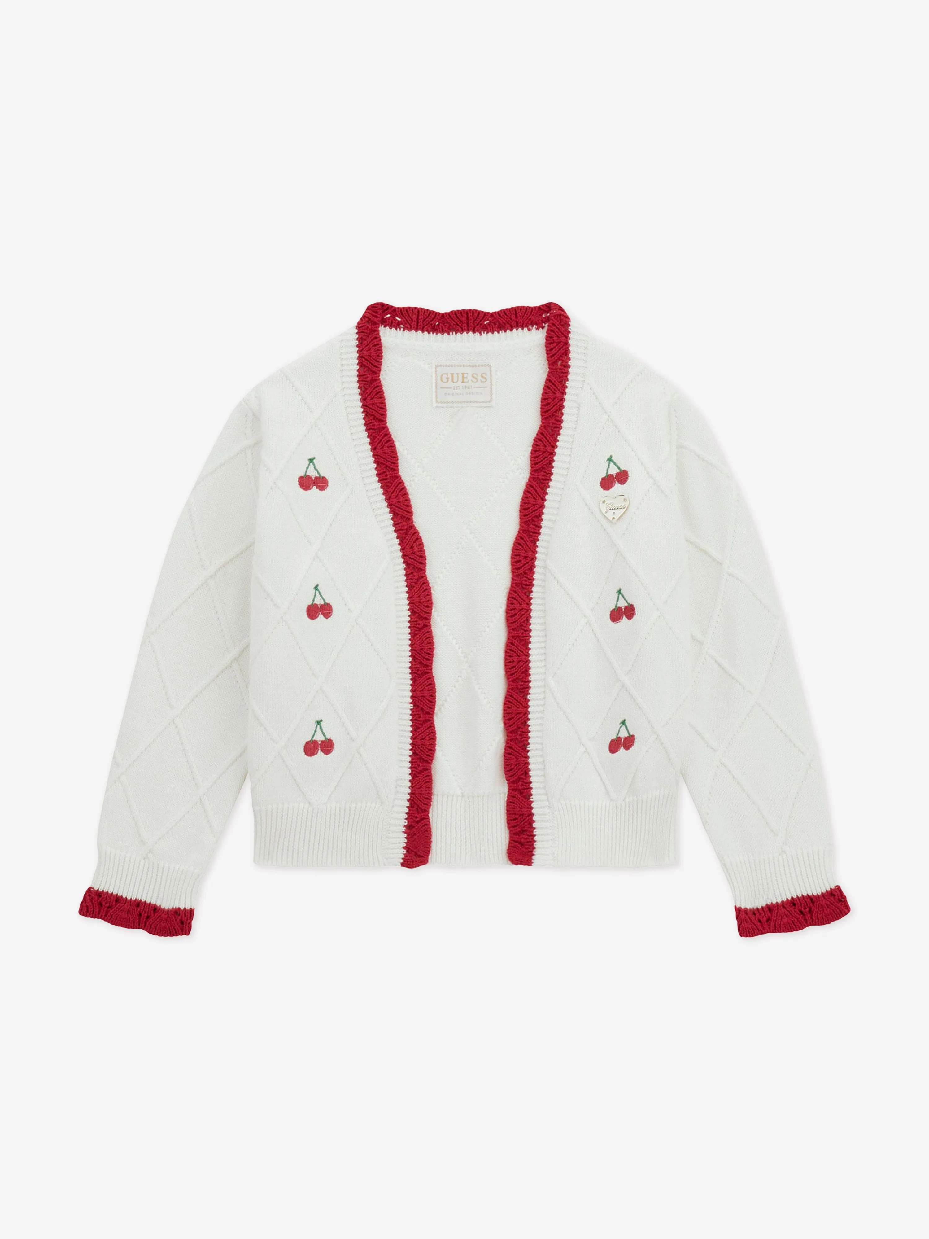 Girls Cherry Cardigan in Ivory