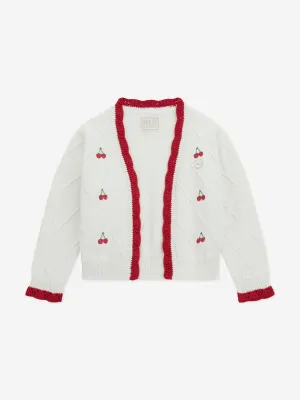 Girls Cherry Cardigan in Ivory