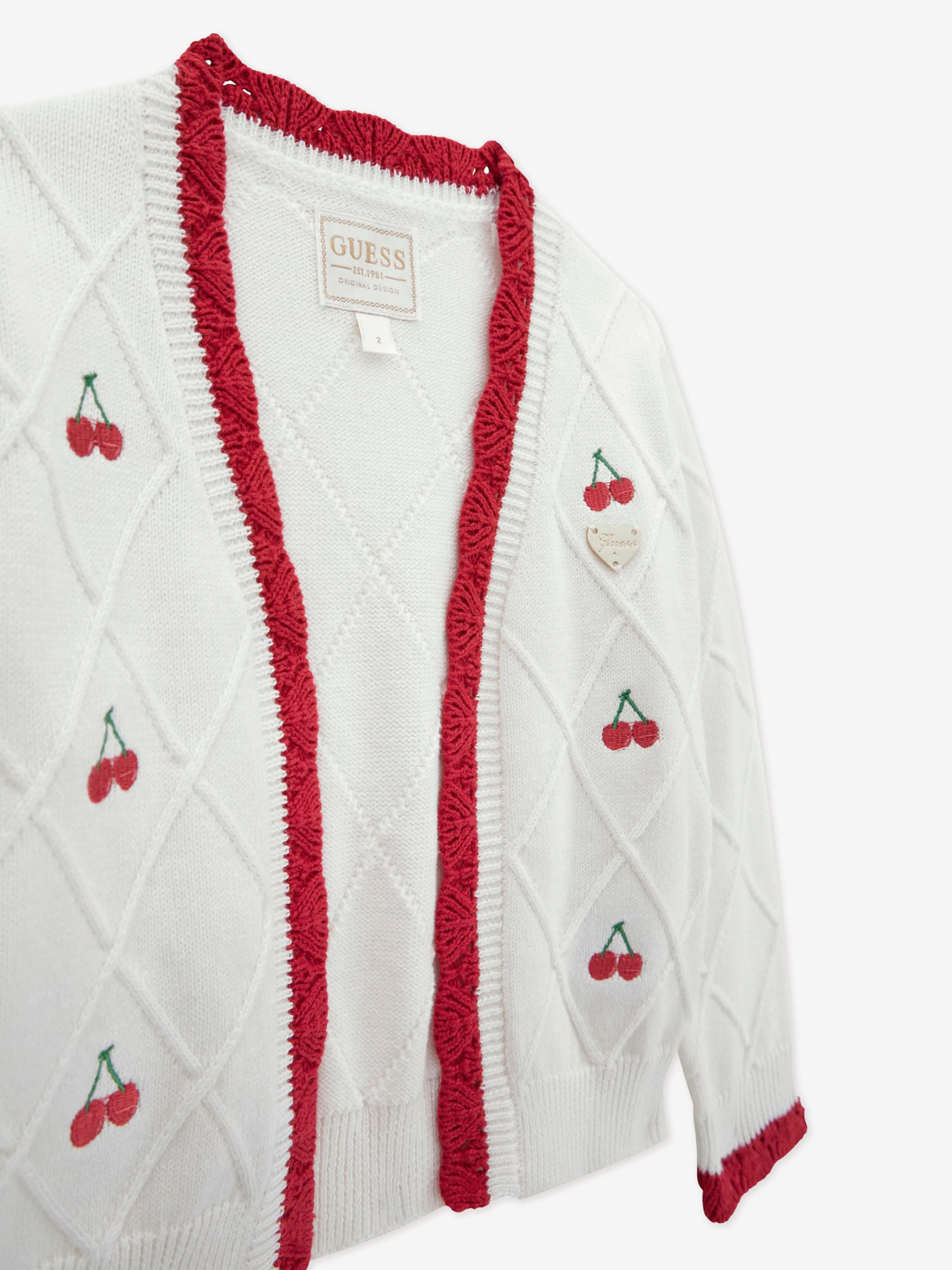 Girls Cherry Cardigan in Ivory