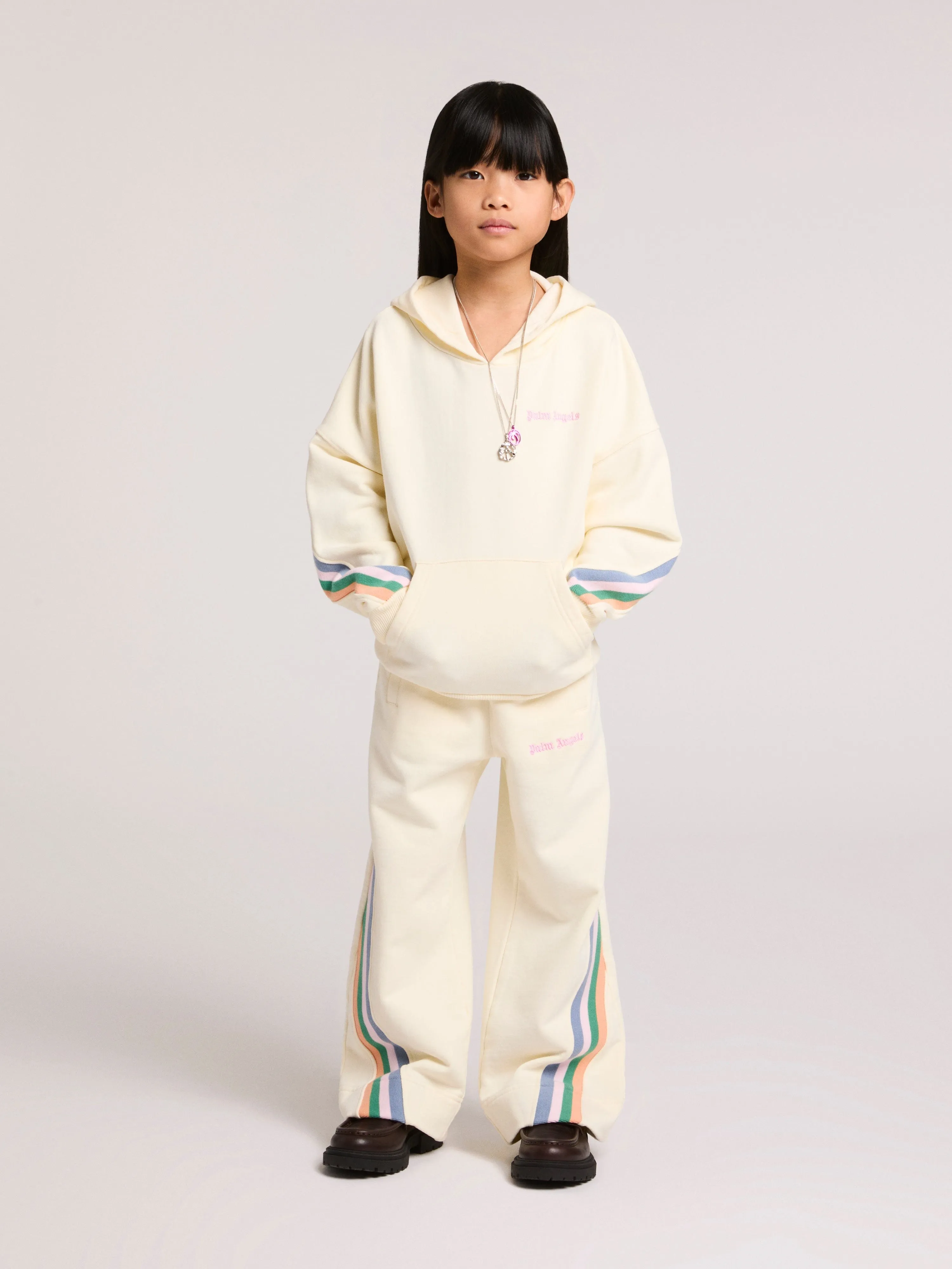 Girls Colourful Track Hoodie in Ivory