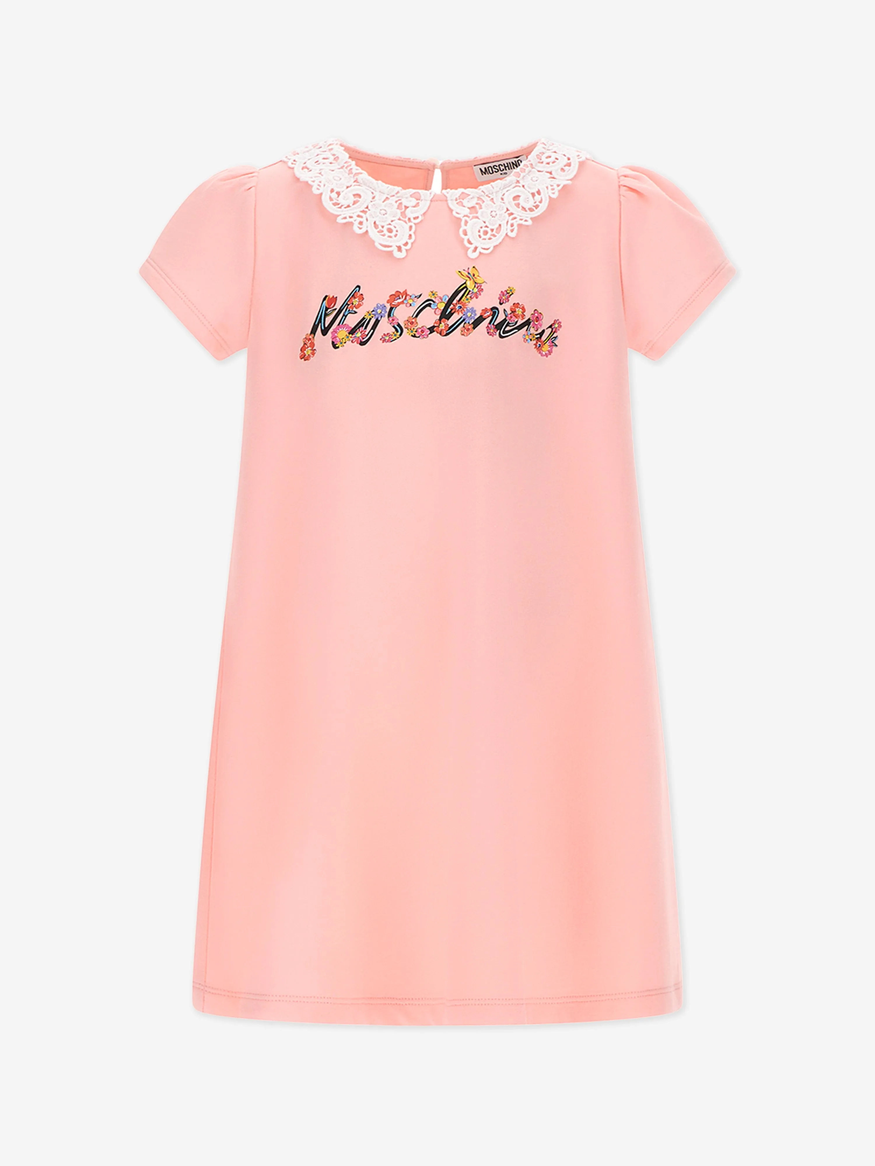 Girls Cotton Logo Dress in Pink