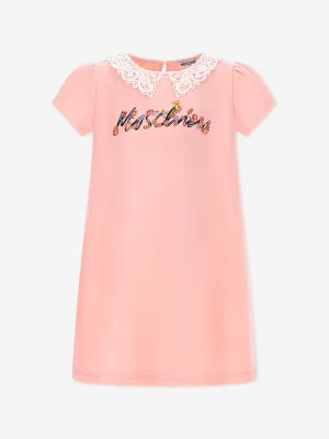 Girls Cotton Logo Dress in Pink